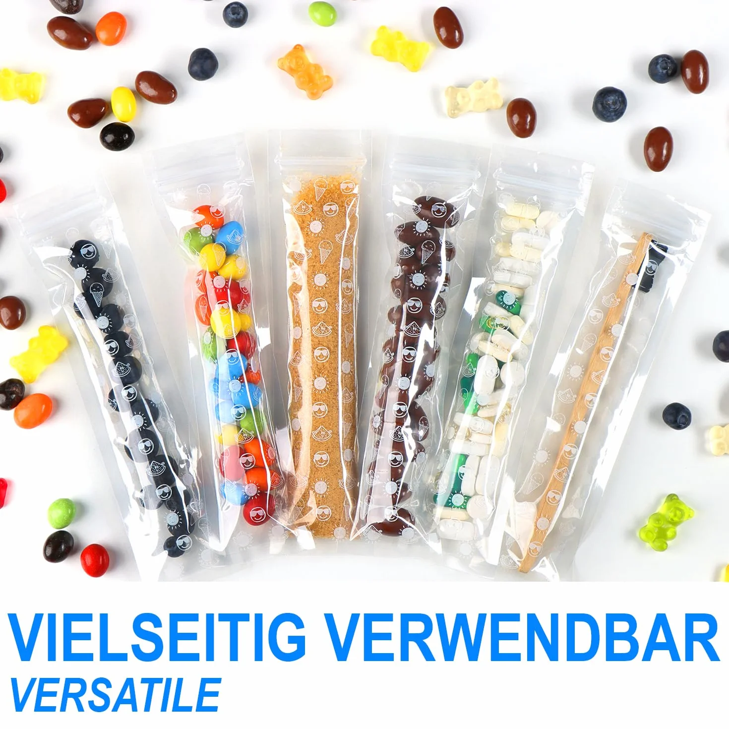 COM-FOUR® 120x Worki na lód 80 ml - mini torebki do zamrazarki - woreczki na domowy lód wodny - worek na lód w kiju z zamkiem blyskawicznym (120 sztuk - przezroczysty rozek do lodów wodnych)
