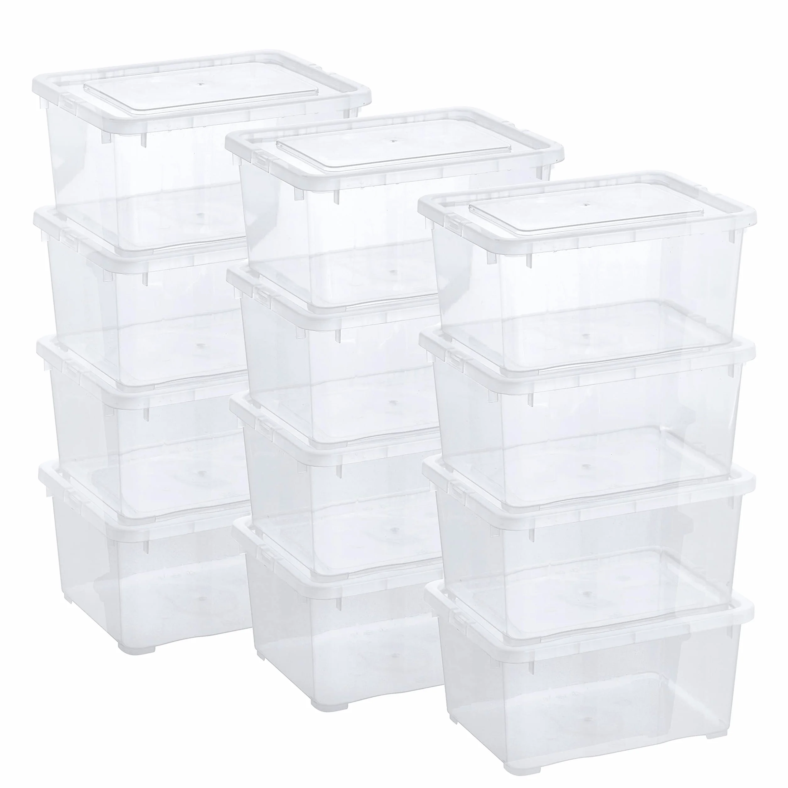 Grizzly małe pudełka do organizowania z pokrywkami, 1,7 litra, przezroczyste pojemniki do układania w stos, przezroczysty organizer, 19 x 14,5 x 9 cm, 12 sztuk