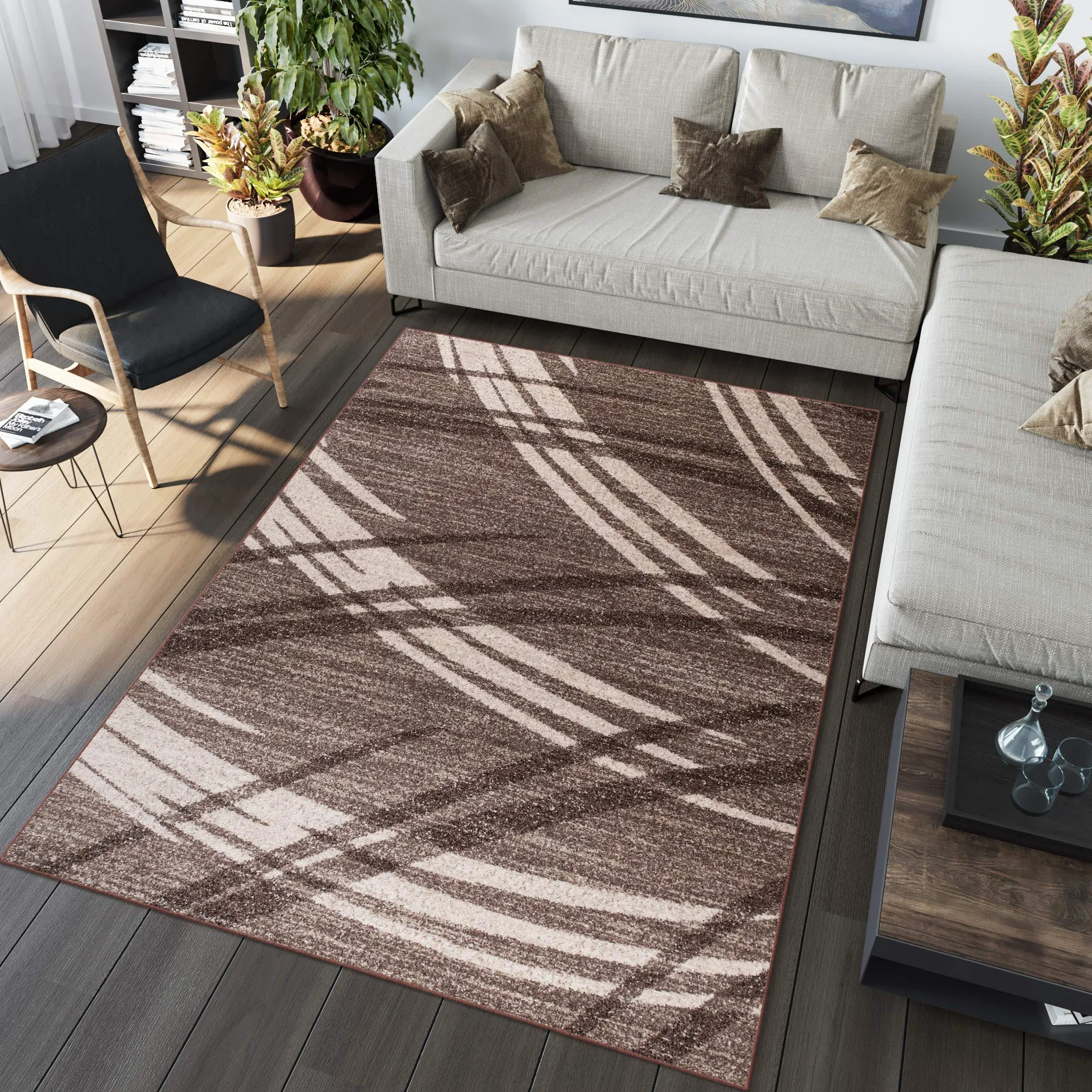 Tapiso Sari dywan z krótkim włosiem, nowoczesny, melanż, brązowy, beżowy, paski, fale, do salonu, sypialni, Ökotex 180 x 260 cm