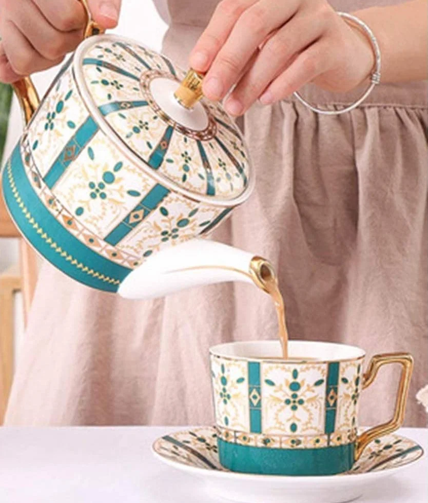 Zestaw Herbaty 14 Szt. Zestaw Do Herbaty Styl Europejski Szkliwiona Porcelana Serwis Kawy I Z Filiżankami Spodkiem Popołudniowa Herbata Drinkware Dla Domu Dzbanek do Filiżanki
