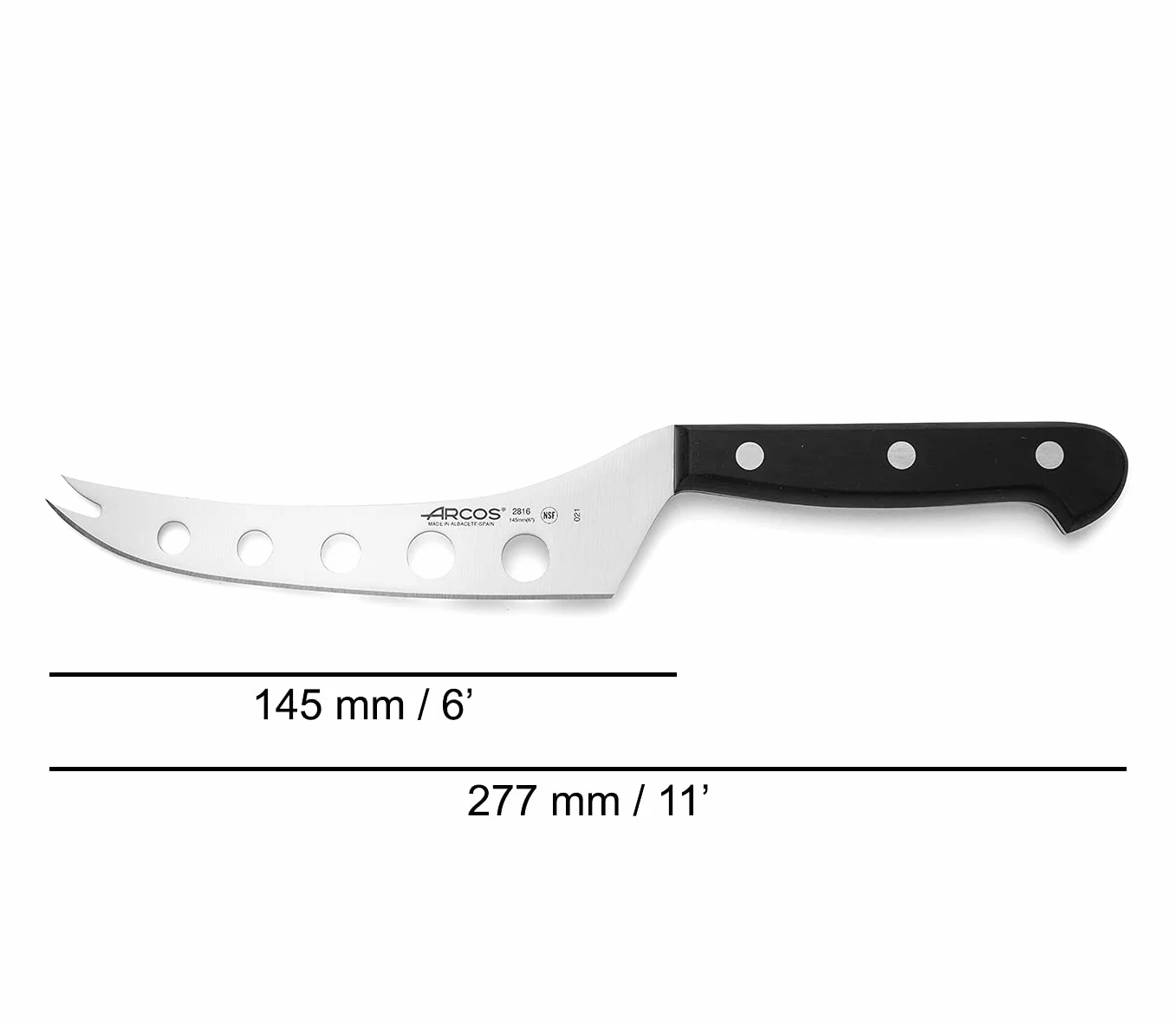 ARCOS Nożyce do sera 190 mm i ze stali Nitrum i ostrzem o długości 145 mm. Waga 161 g. Ergonomiczna rękojeść z POM. Seria Universal. Kolor czarny.