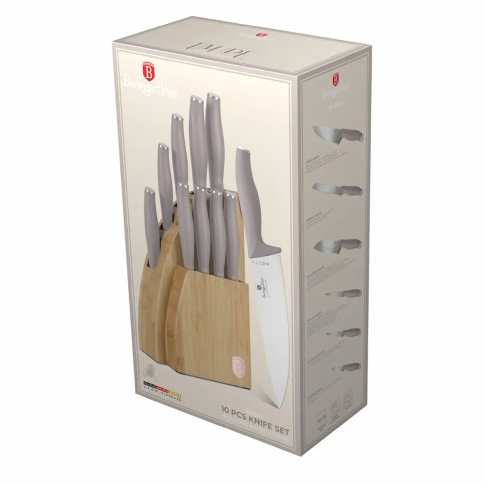 Berlinger Haus Zestaw noży ze stojakiem BAMBOO 10 sztuk Taupe Collection BH-3122