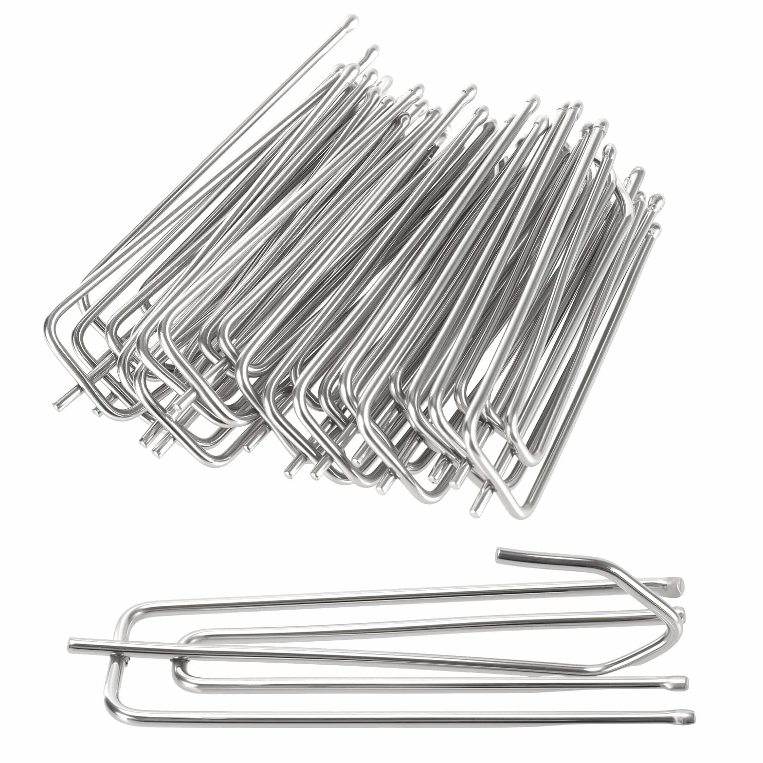SINJEUN 150 sztuk hakowych do zawieszania zasłon ze stali nierdzewnej, metalowe haki do zasłon, 75 x 30 mm, srebrne klipsy do fałdowanych zasłon, do zawieszania zasłon i kółek do toru zasłonowego