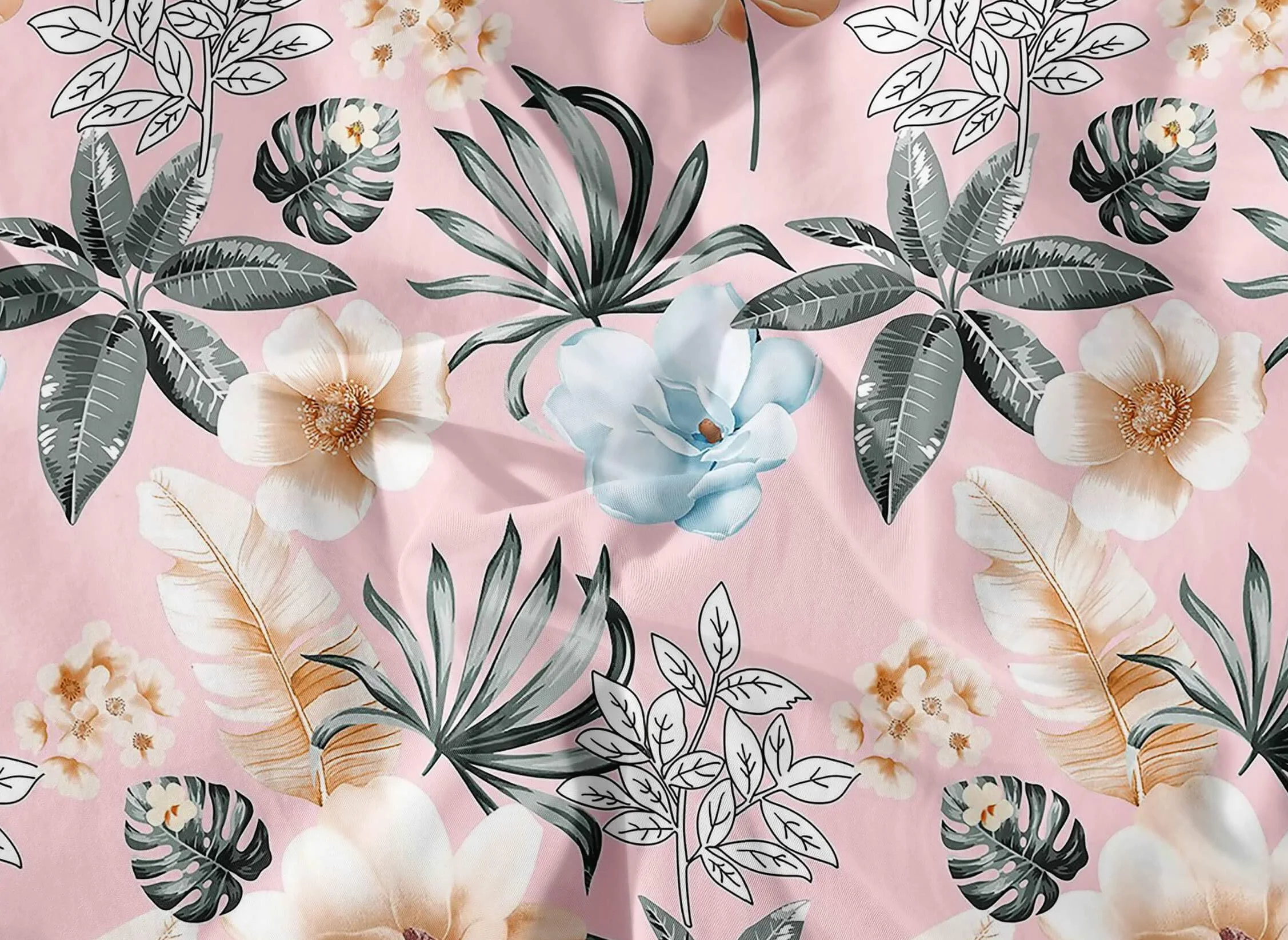 Cotton Market Pościel 200x200 cm - Pościel Bawełniana - Komplet Pościeli 3 elementy – Poszwa na kołdrę 200x200 cm 2 poszwy na poduszkę 70x80 cm - Różowy i Szary, Kwiaty