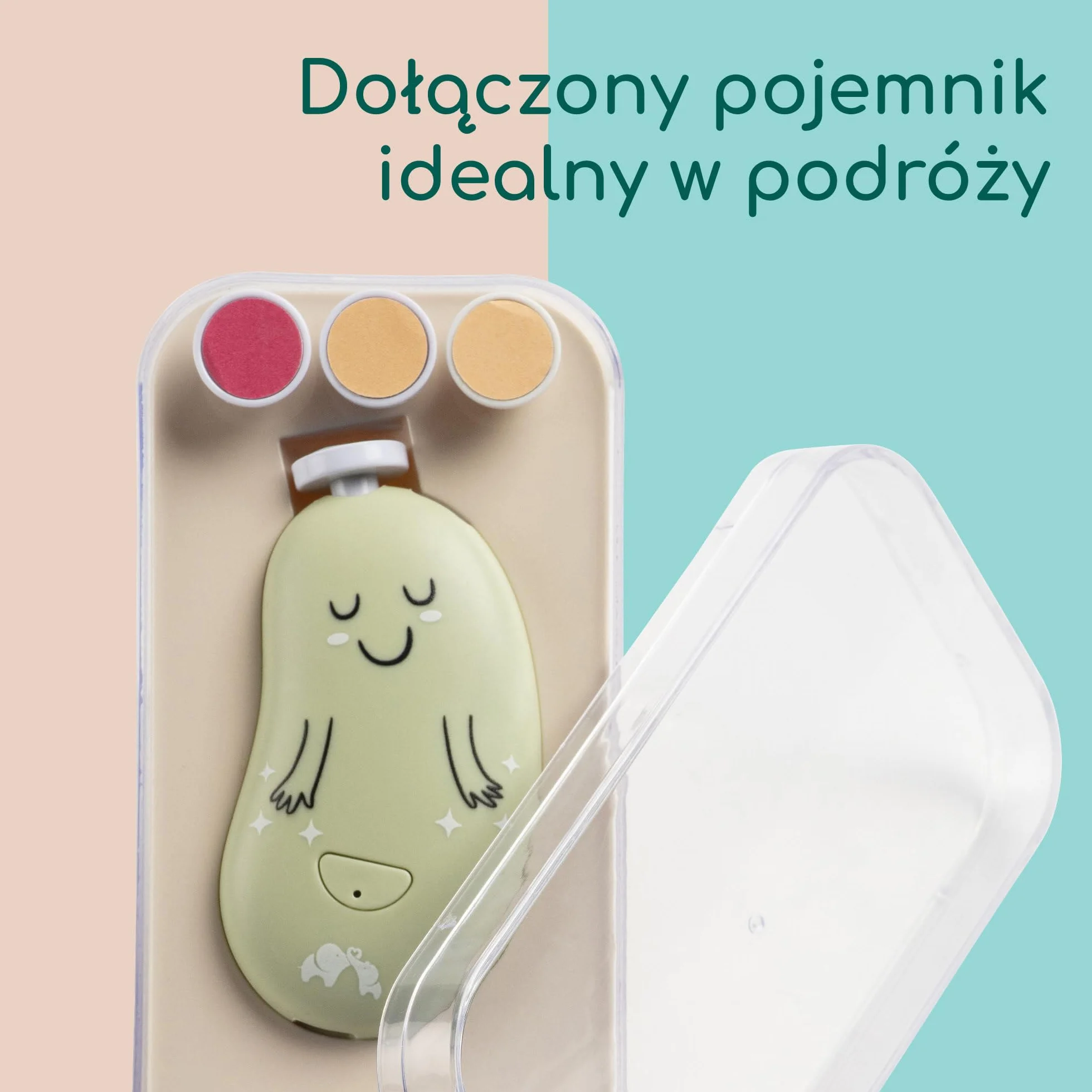Bebeconfort Elektryczny Pilnik do Paznokci dla Dzieci, od Narodzin, dla Niemowląt i Maluchów, 7 Pilniki do Paznokci z Teksturami, Ładowanie USB-C, 3 Prędkości, Lampka LED, Pojemnik, Zielony