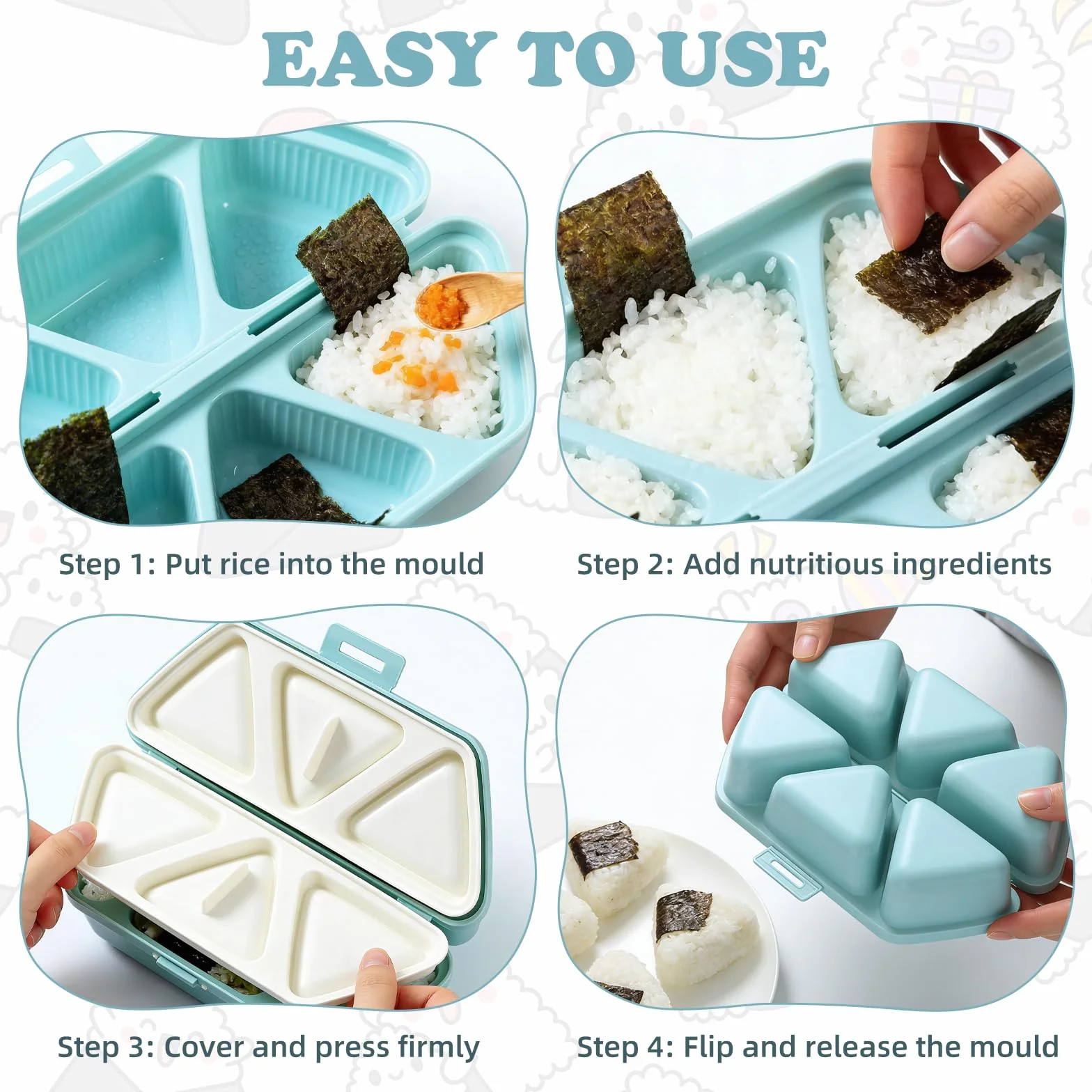 Forma na onigiri 6 w 1 Forma na trójkątne sushi z łopatką Na wycieczki Pikniki Lunchbox Produkcja sushi Forma na ryżowe kule z algą