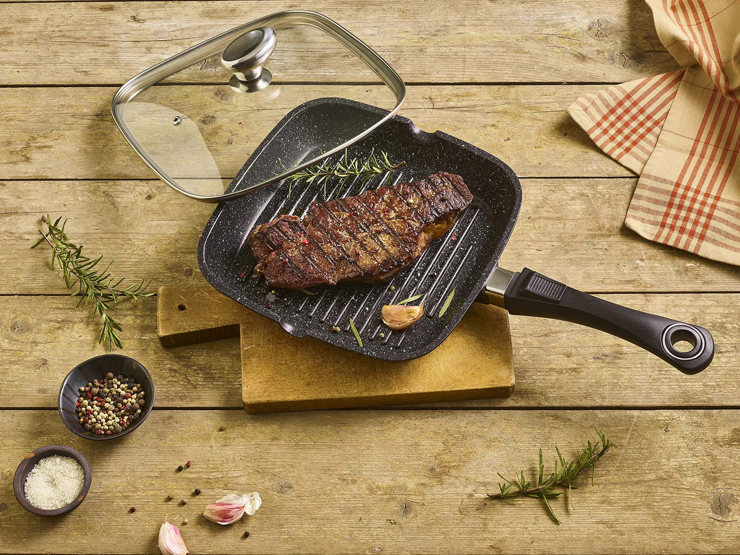 Pradel Excellence 52383M patelnia grillowa ze szklaną pokrywką, 28 x 28 cm