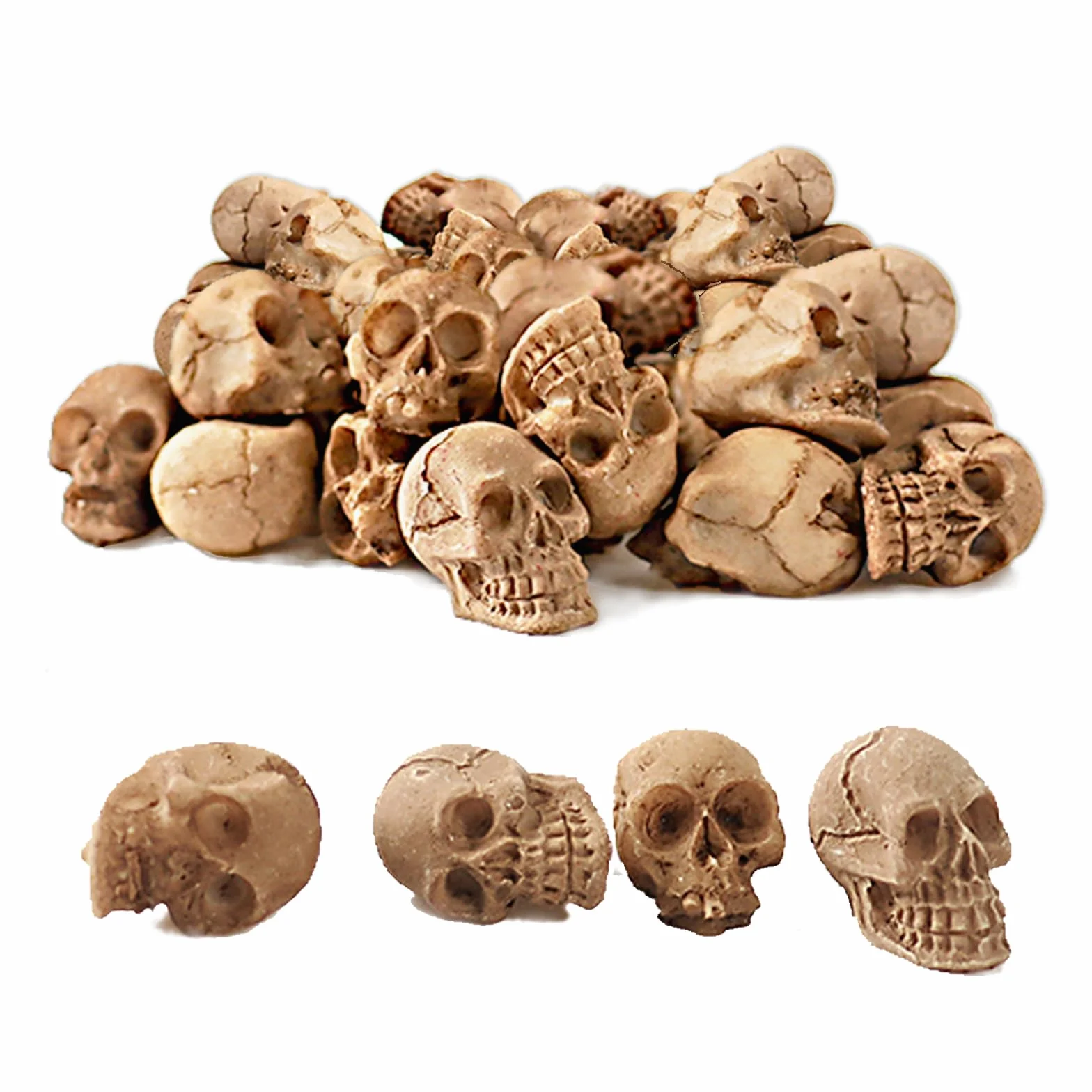 Zestaw 20 sztuk trupiej czaszki z żywicy, dekoracyjna czaszka, mini dekoracja szkieletu na Halloween, mini figurki czaszki z żywicy, mini czaszki na Halloween, dekoracja DIY, zielenie, rośliny