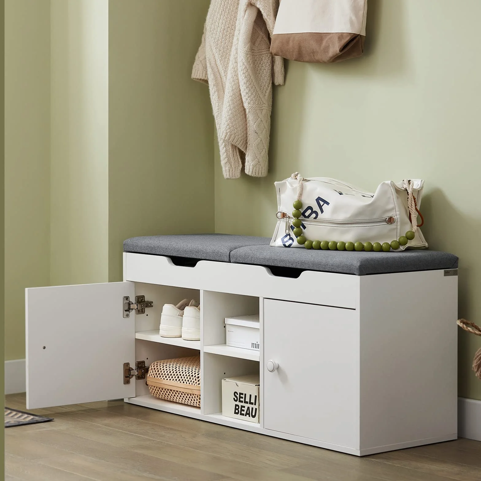 SoBuy FSR96-W Szafka na buty z poduszką 100x48x34cm biała