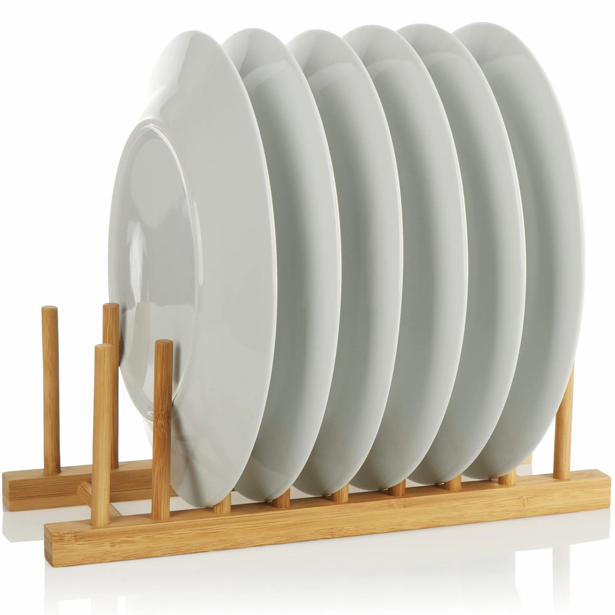 COM-FOUR® Bambusowy Stojak na Naczynia - Nowoczesny Organizer do Kuchni - Solidny Uchwyt na Talerze i Pokrywy (1 Sztuka - 34x12,5x12cm Brąz)