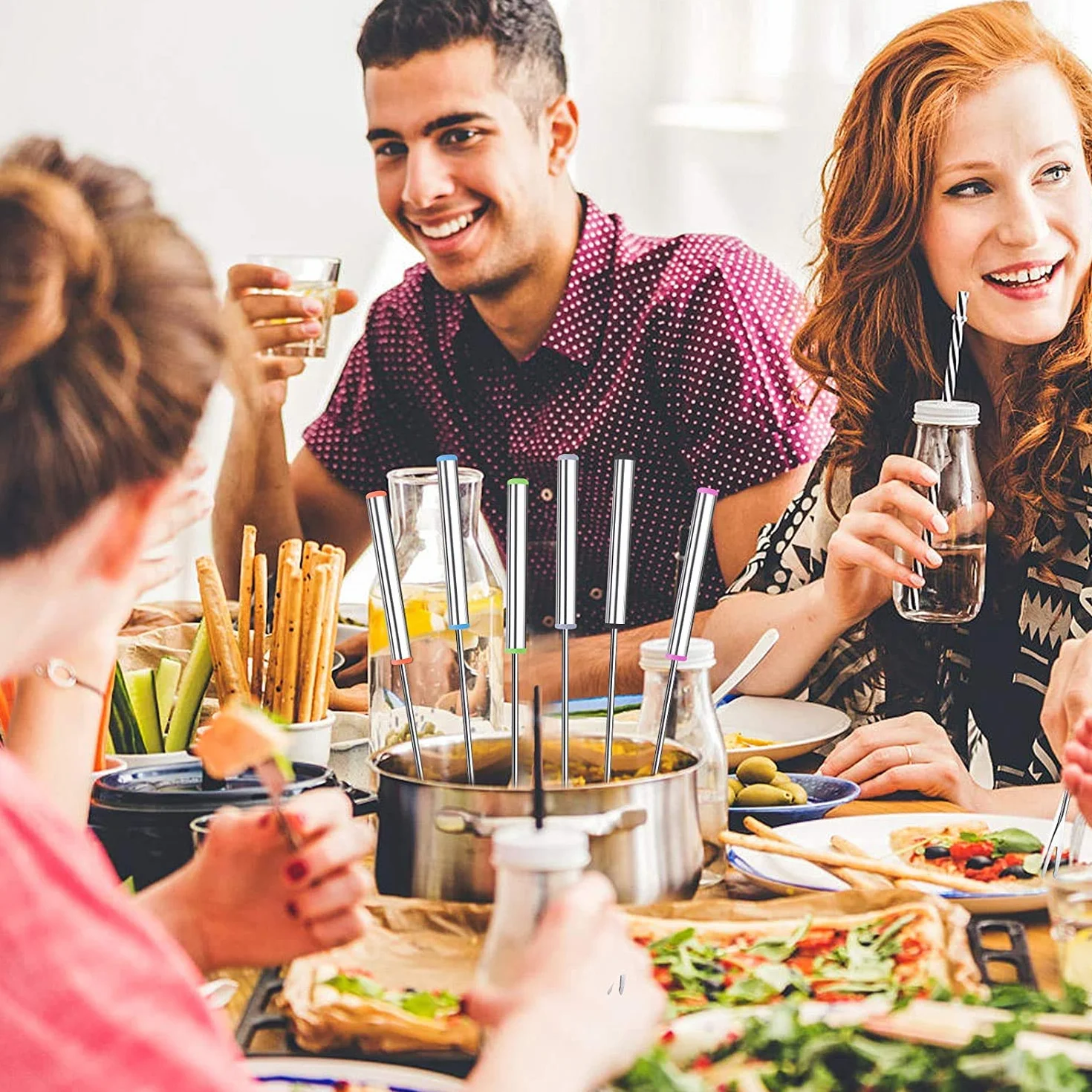 Voarge Widelce do fondue ze stali nierdzewnej, 18 sztuk, 24 cm, szpikulce do fondue, widelce z uchwytem ze stali nierdzewnej, z uchwytem odpornym na wysokie temperatury