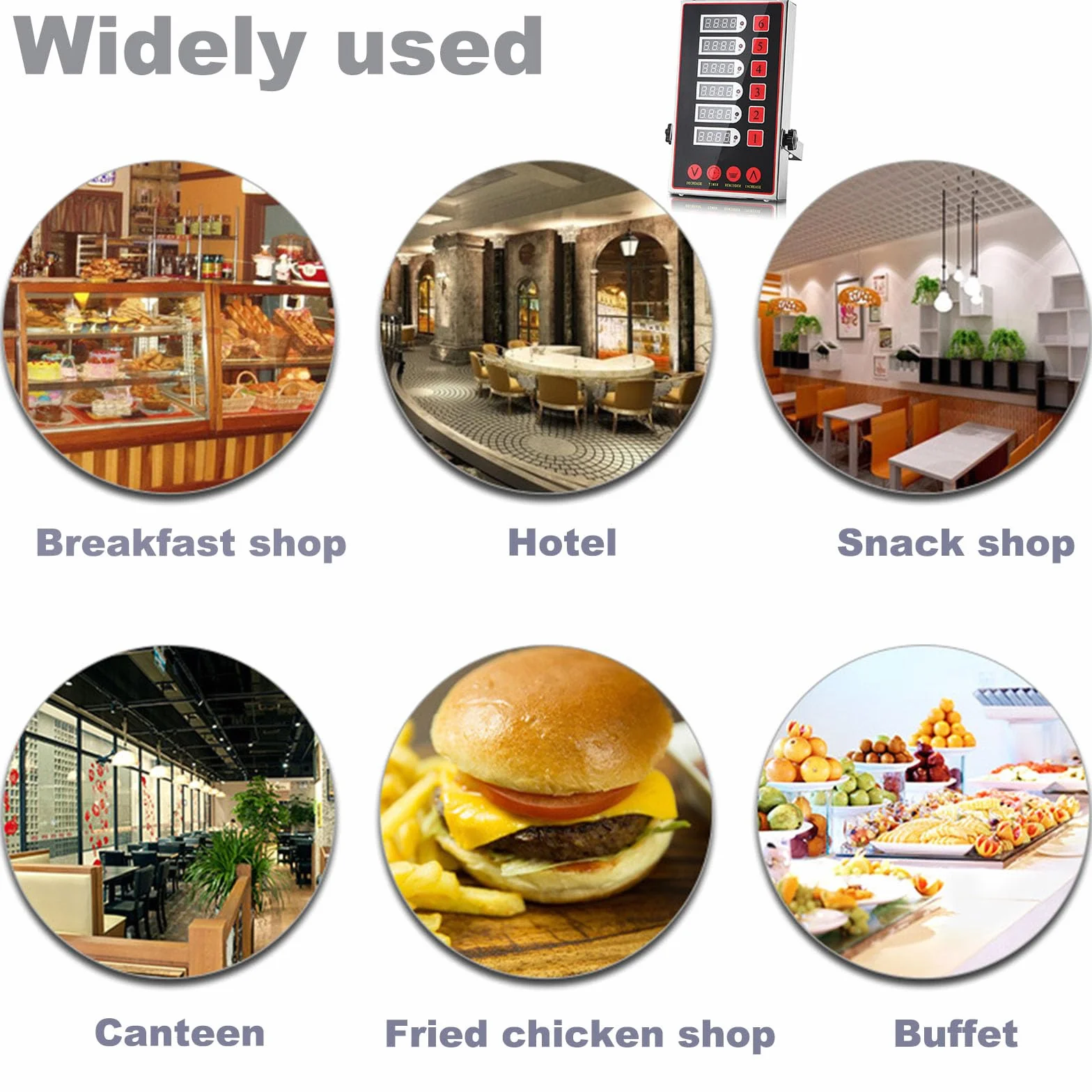 Komercyjny 6-kanałowy Minutnik Kuchenny, Cyfrowe Timery Restauracyjne, Wiele Niezależnych Timerów Odliczających, Wodoodporny Panel, Regulowana Głośność, Głośny Alarm(Size:5 buttons)