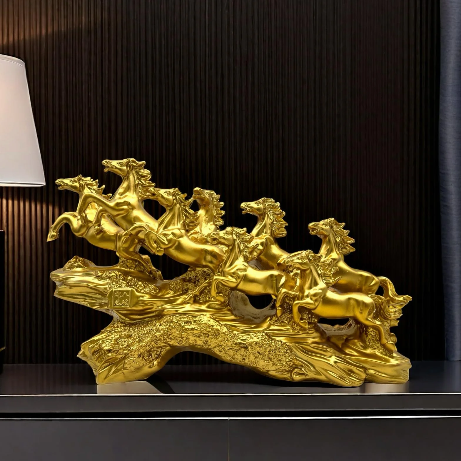 Chińska figurka koni Feng Shui - żywiczne figurki konia biegającego do domu dekoracja biura dekoracja stołu ozdoby dla bogactwa i sukcesu dobre prezenty na szczęście złoto