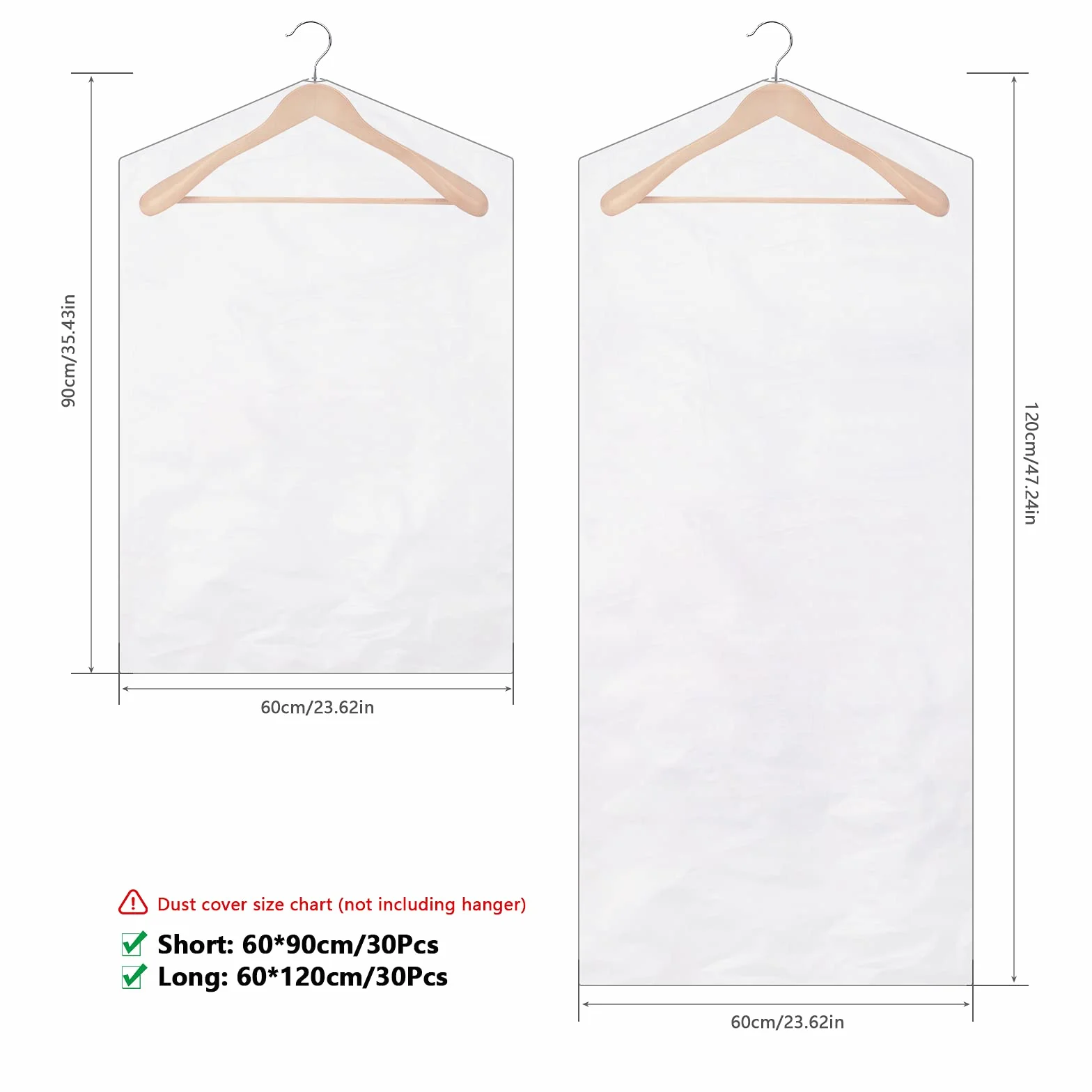 Pokrowce na ubrania 30 sztuk, osłona przeciwpyłowa, pyłoszczelna, przezroczysta osłona ochronna na garnitury na płaszcze, 60 x 90 cm