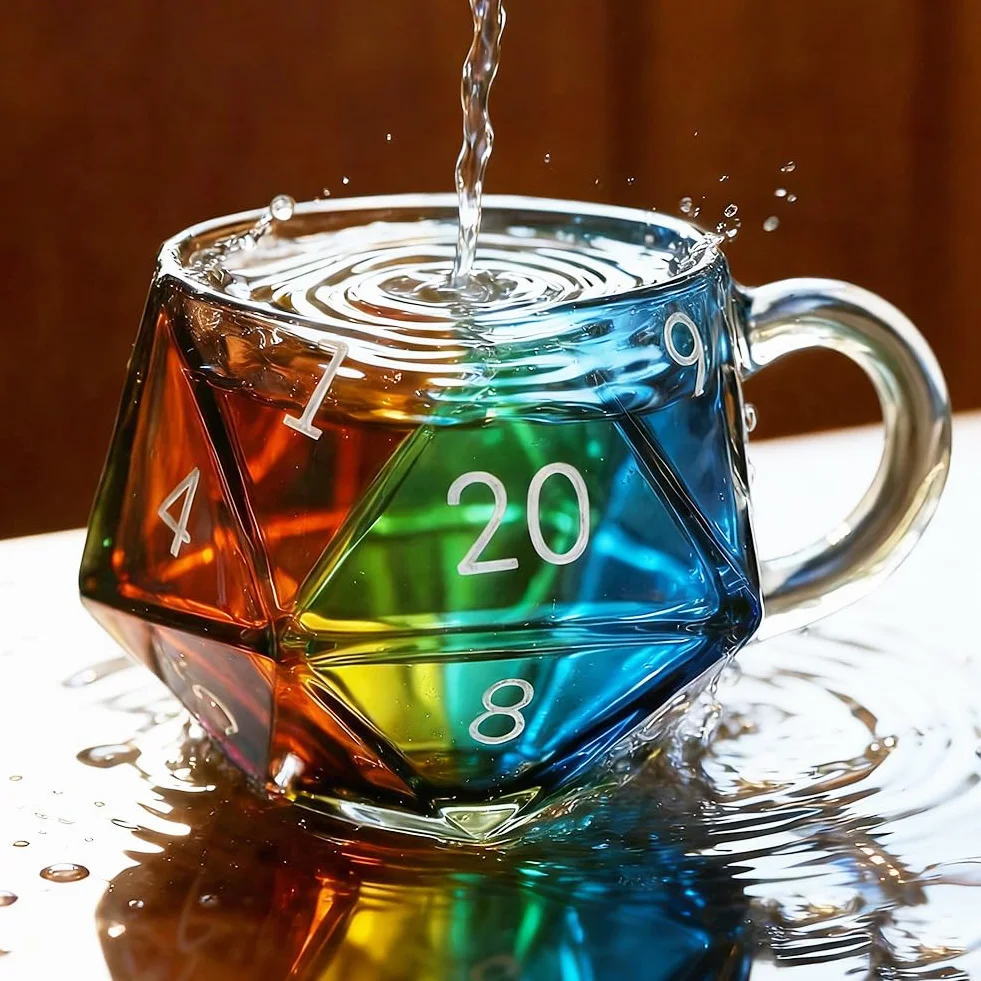 DASIAUTOEM Filiżanka do kawy z wielościenną kostką, D20, ceramiczna, 350 ml, z uchwytem, prezent dla fanów RPG i fantasy