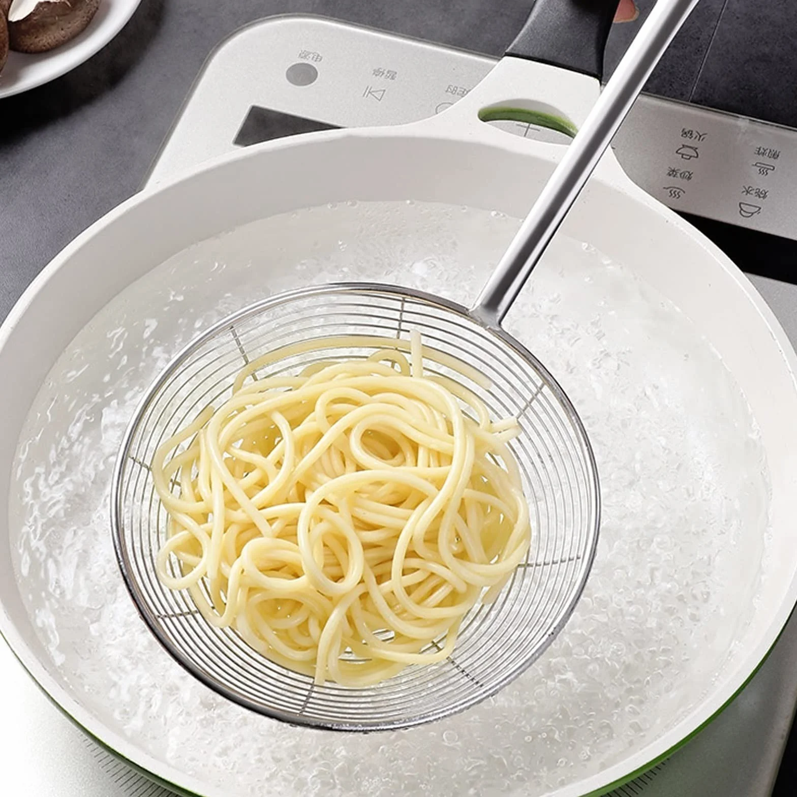 Skimmer do gotowania, durszlak ze stali nierdzewnej, rodzinna kuchnia restauracja patelnia durszlak, smażone jedzenie, warzywa, odpieniacze Durszlak Wonton (rozmiar: L)