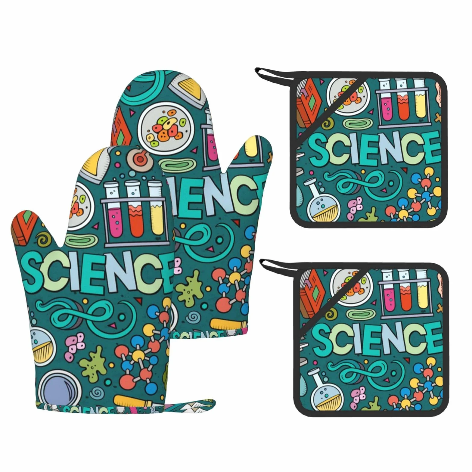Cartoon Science Theme drukowane żaroodporne rękawice i podkładki silikonowe rękawice kuchenne