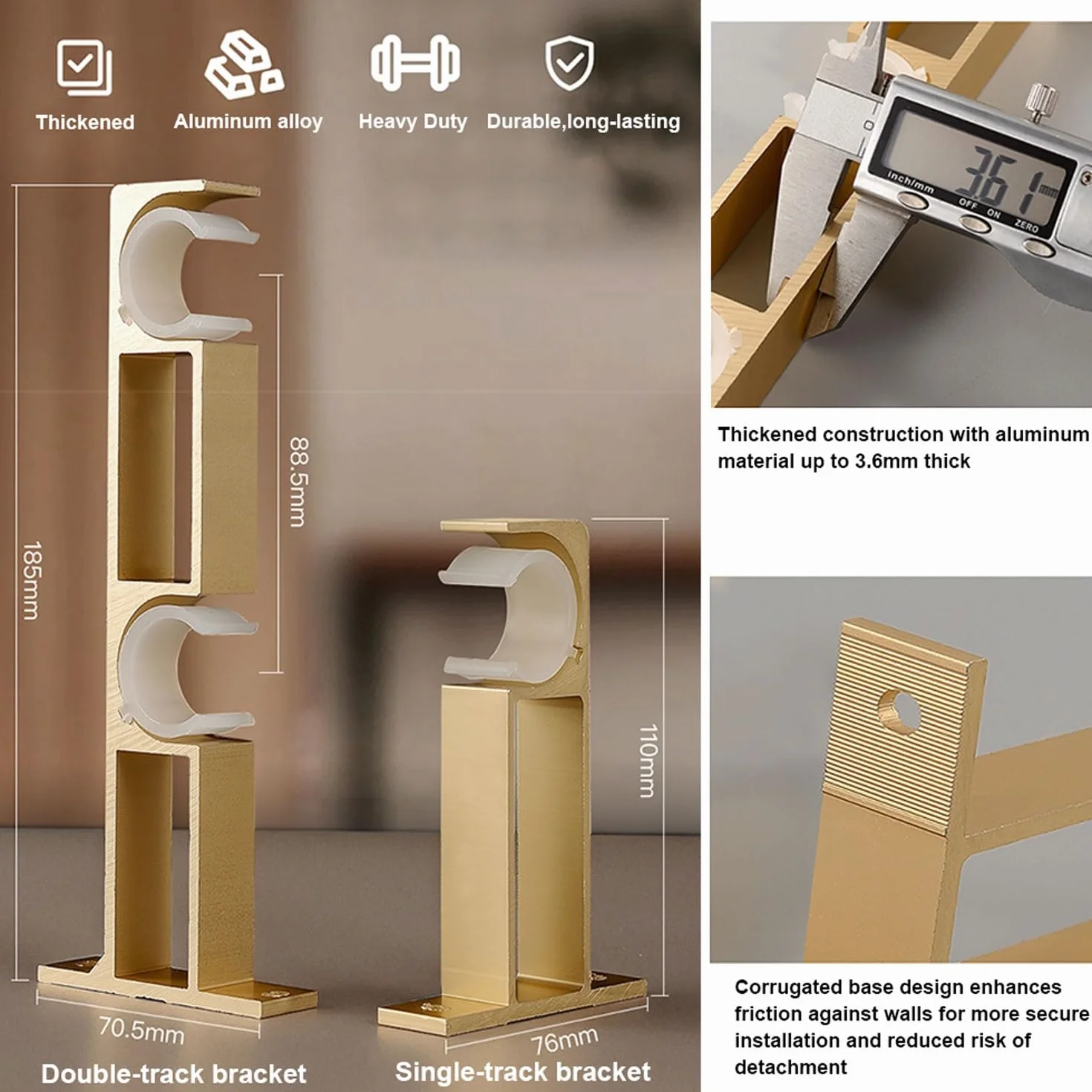 Aluminiowa szyna do zasłon, 2-warstwowa przegroda, łatwa instalacja, nowoczesny design, do salonu i sypialni, do użytku na zewnątrz (złota, 1,2 m)