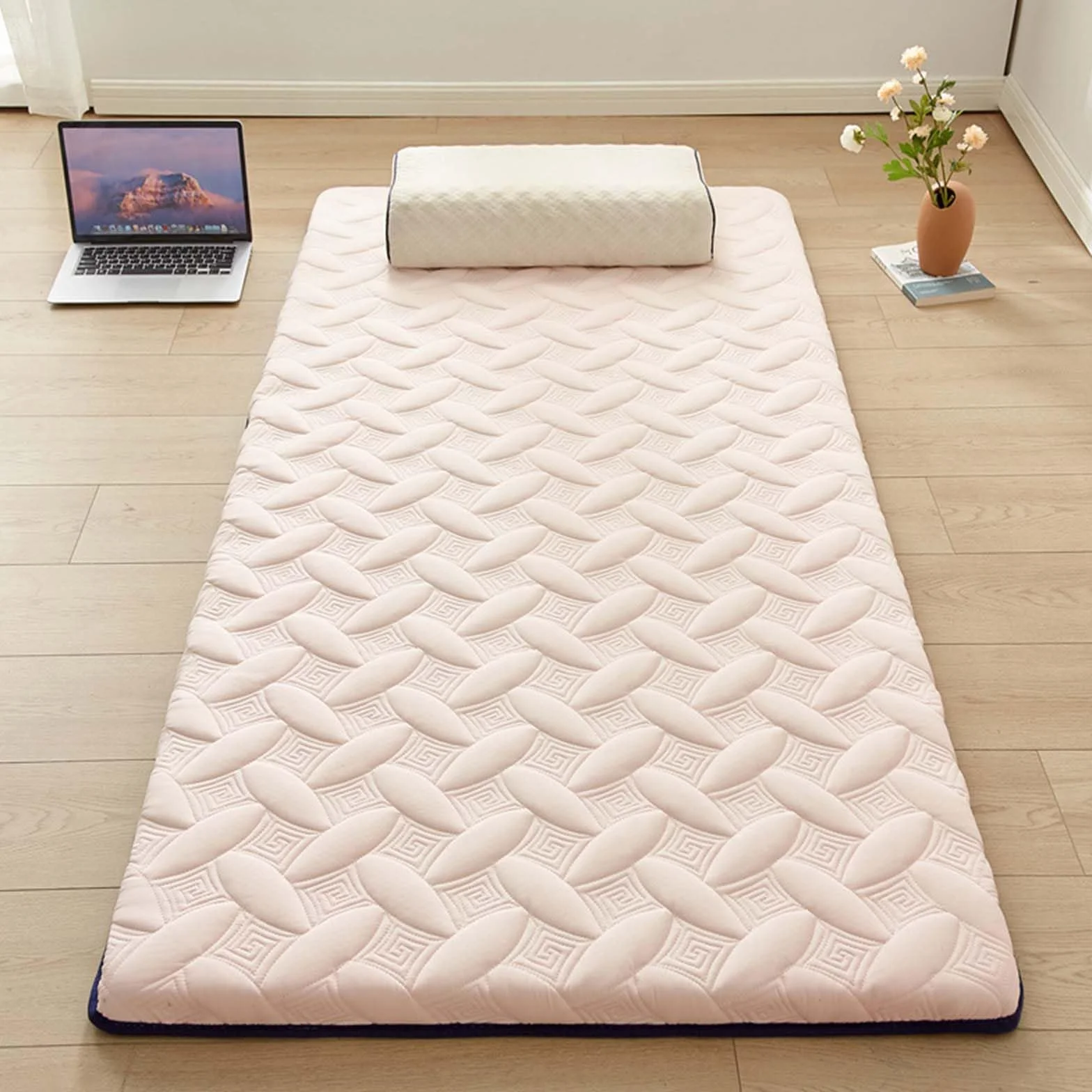 Japoński składany materac futon 90 x 200 cm przenośny materac podłogowy materac kempingowy wszechstronny futon do domu i podróży oszczędzający miejsce design wygodne rozwiązanie do spania