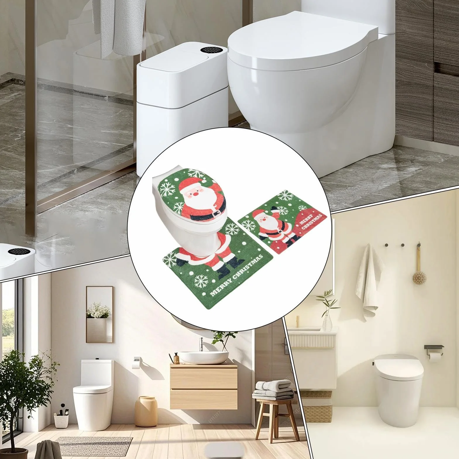 Świąteczne Dywaniki Łazienkowe - Choinkowa Nakładka Na Deskę Klozetową Dywanik Łazienkowy - Świąteczny Dywanik Łazienkowy Scenografia Kreskówka Apartament Hotel