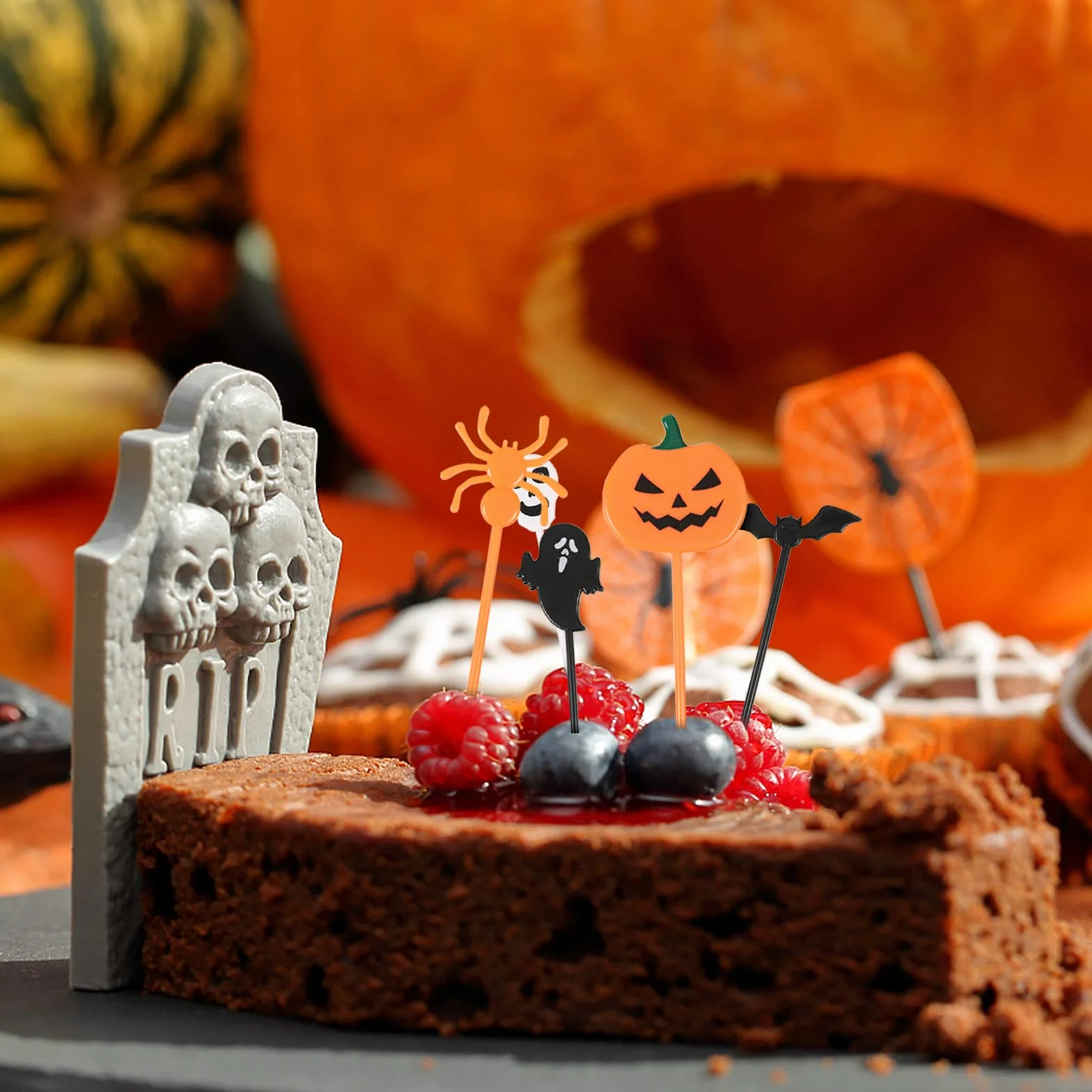 10 sztuk mini widelczyków do owoców na Halloween, do wielokrotnego użytku, dla dzieci, do dekoracji owoców, mini wykałaczki do żywności