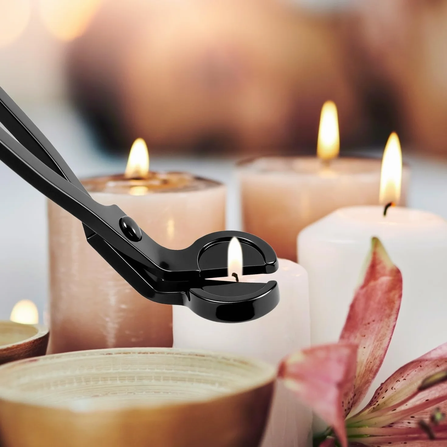 QWORK® Zestaw 3 w 1 do przycinania knotów świec, ze stali nierdzewnej, zestaw do pielęgnacji świec z trymerem, zagaszaczem i zanurzaczem