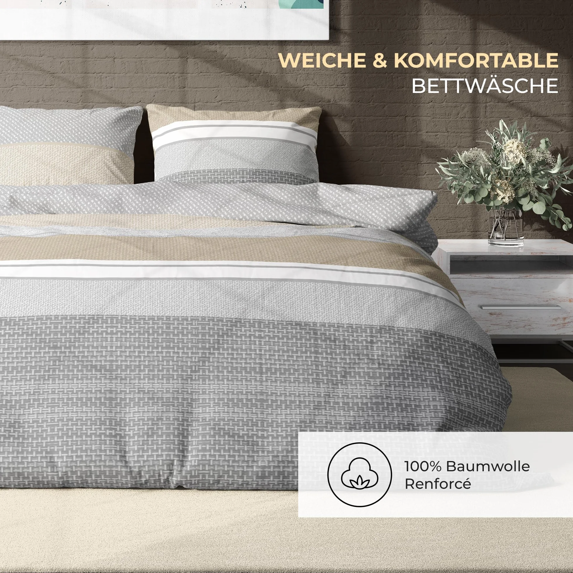 Pościel premium 135 x 200 4-częściowy komplet pościeli 135 x 200 cm z 2 poszewkami na poduszkę 80 x 80 cm, 2 x poszwa na kołdrę, oddychająca bawełna z zamkiem błyskawicznym, komplet pościeli