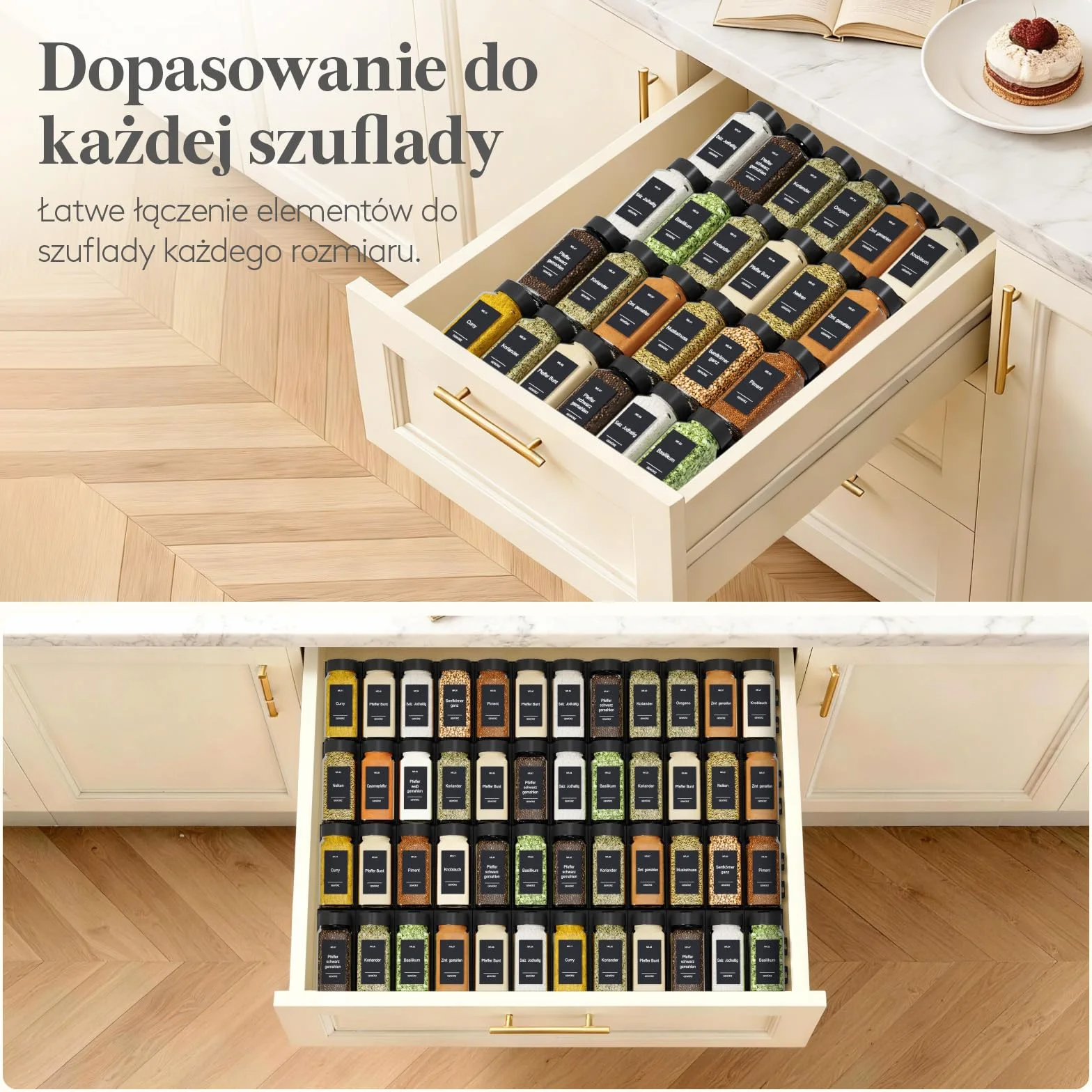 Lifewit Organizer na Przyprawy do Szuflady, 24 Sztuki, Regulowana Modułowa Wkładka Antypoślizgowa do Większości Szuflad, Stojak do Przechowywania w Kuchni, Czarny