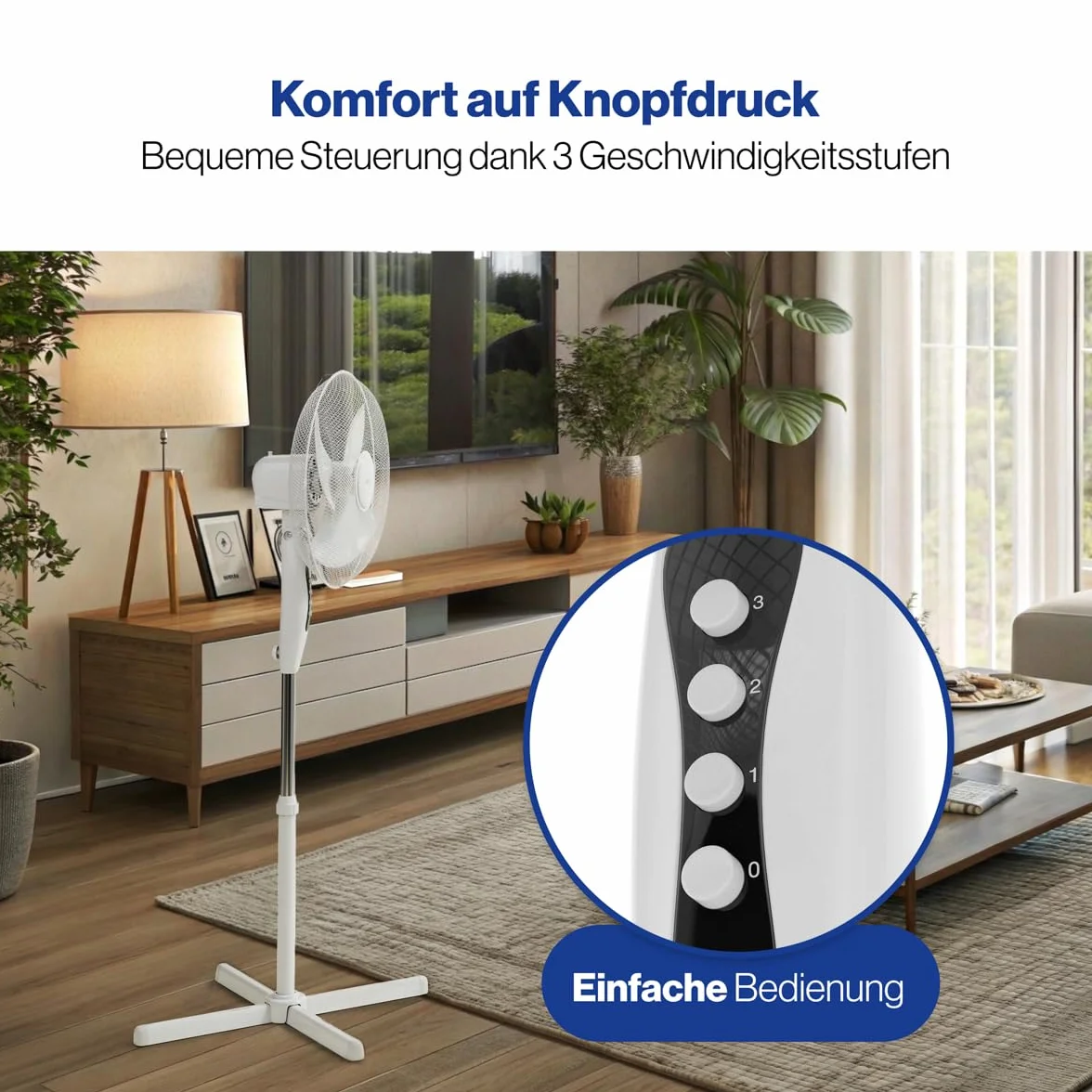 Clatronic VL3603S Wentylator Stojący, ‎45 W, Biały, Średnica 40 cm