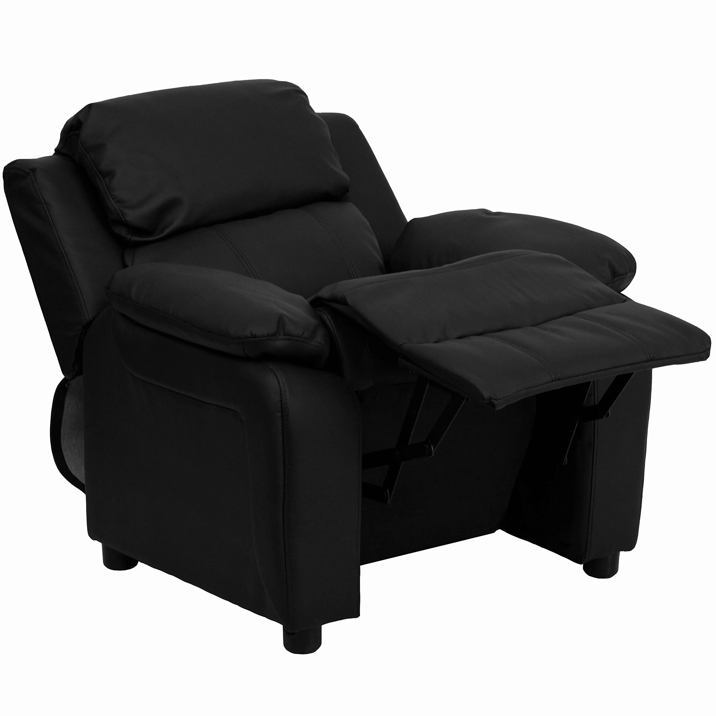 Flash Furniture Deluxe Wyściełany współczesny fotel dziecięcy z podłokietnikami do przechowywania, skórzany, czarny, 66,04 x 53,34 x 53,34 cm