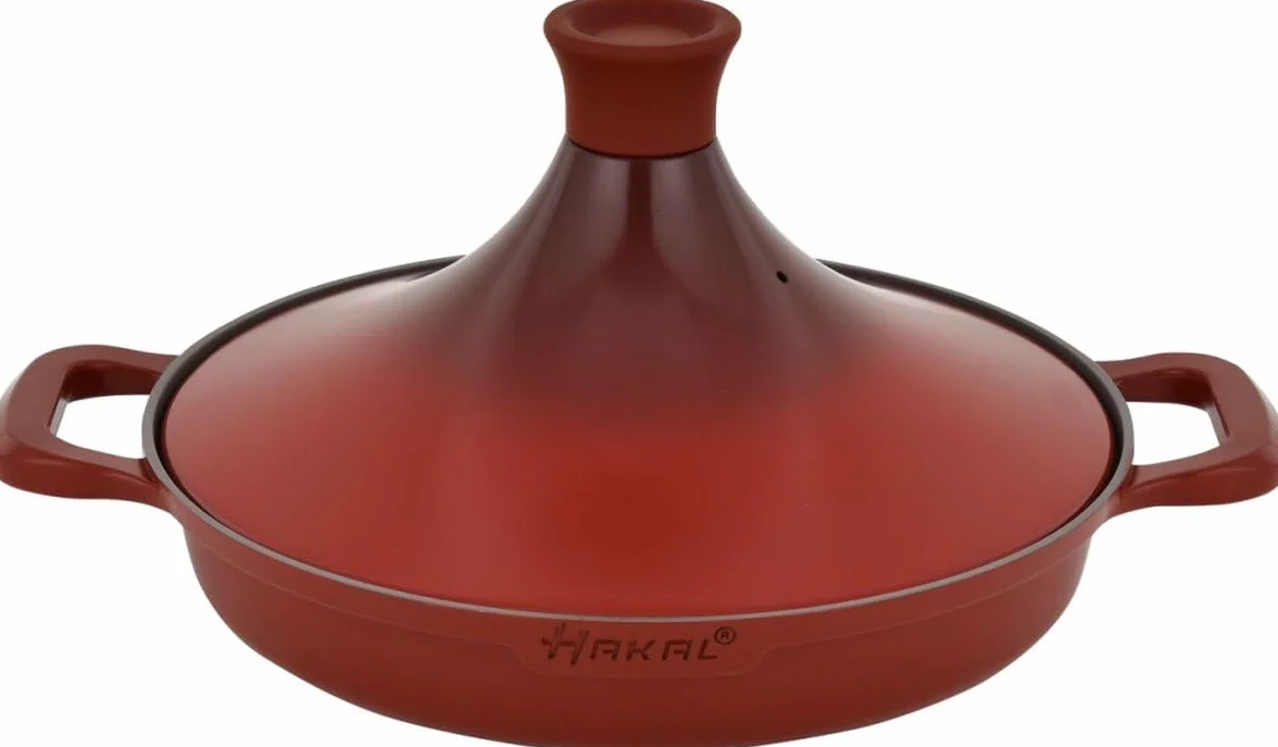 Kook Tajine Saffron 30 cm - Non-stick - PFOA free- nadaje się do wszystkich płyt kuchennych - czerwony wraz z rękawicami kuchennymi i filcem