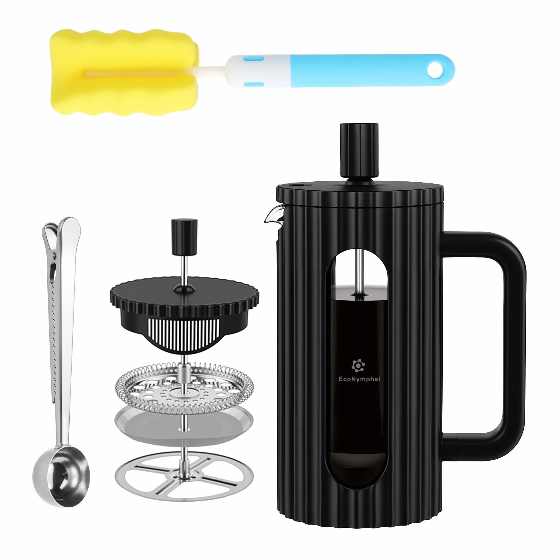 French Press kaffeepresse 350 ml (3 filiżanki) – ekspres do kawy Cold Brew ze szkła odpornego na gorąco, filtr ze stali nierdzewnej – nadaje się do mycia w zmywarce i nie zawiera BPA – w