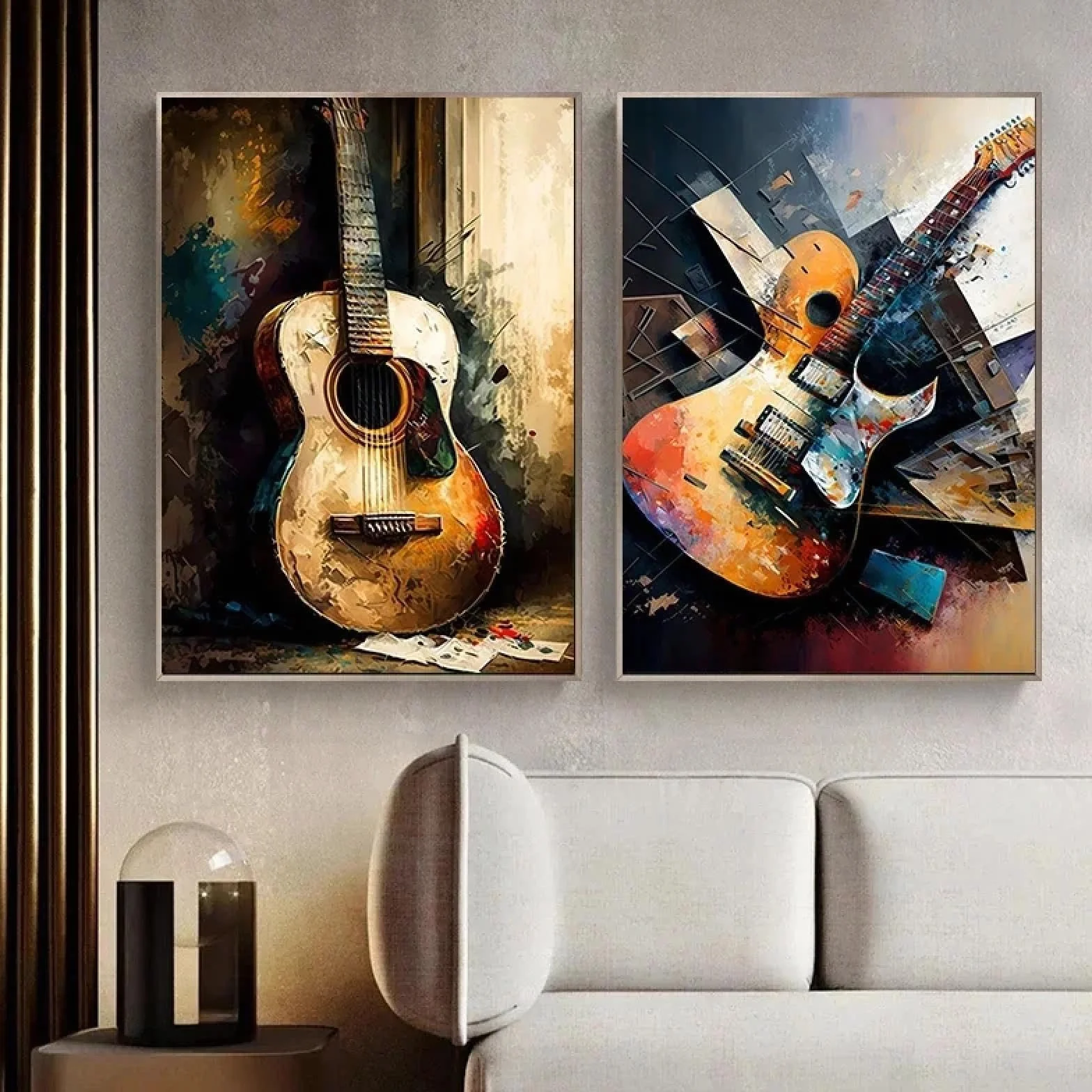 BMGKYAGL Akwarela plakat z gitarą, instrument muzyczny, płótno, malarstwo ścienne, wydruki, zdjęcia, dekoracja salonu, 70 x 100 cm, 2 ramki