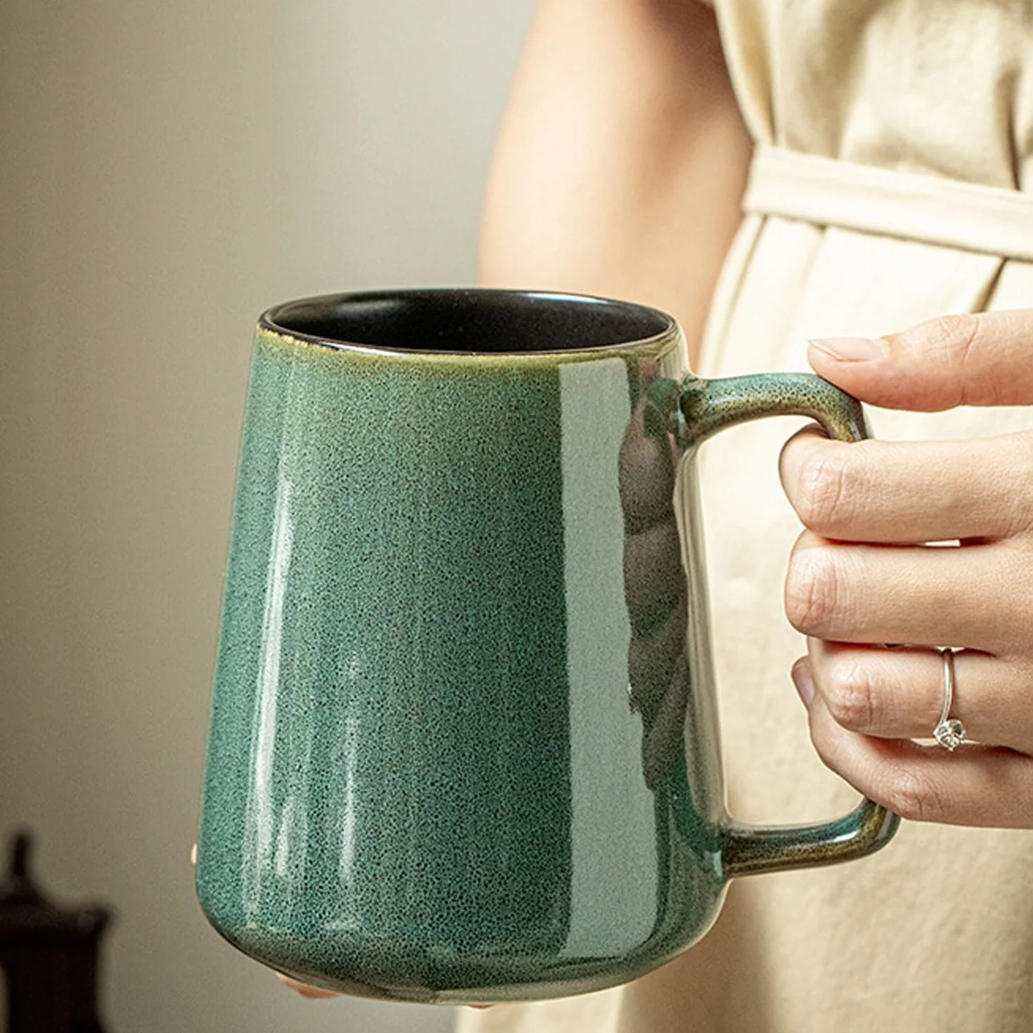 Ceramiczny kubek do kawy 24 uncji, duży kubek do kawy mlecznej filiżanka do herbaty gładka glazura kakao cappuccino mleko płatki, można myć w zmywarce Można używać w kuchence mikrofalowej (zielony)