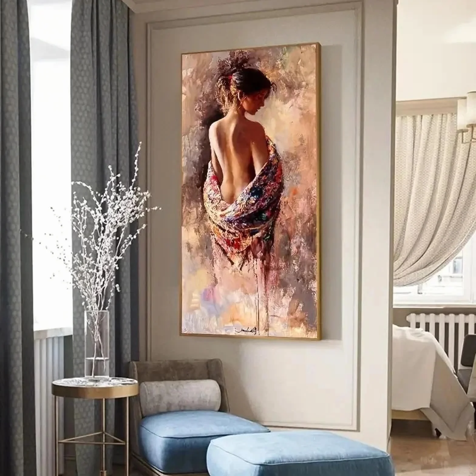 ZHAOLIN Sztuka nowoczesna obraz na płótnie piękna kobieta nadruk plakat na płótnie sztuka ścienna obraz ścienny do sypialni łazienki dekoracja 40 x 80 cm bez ramy