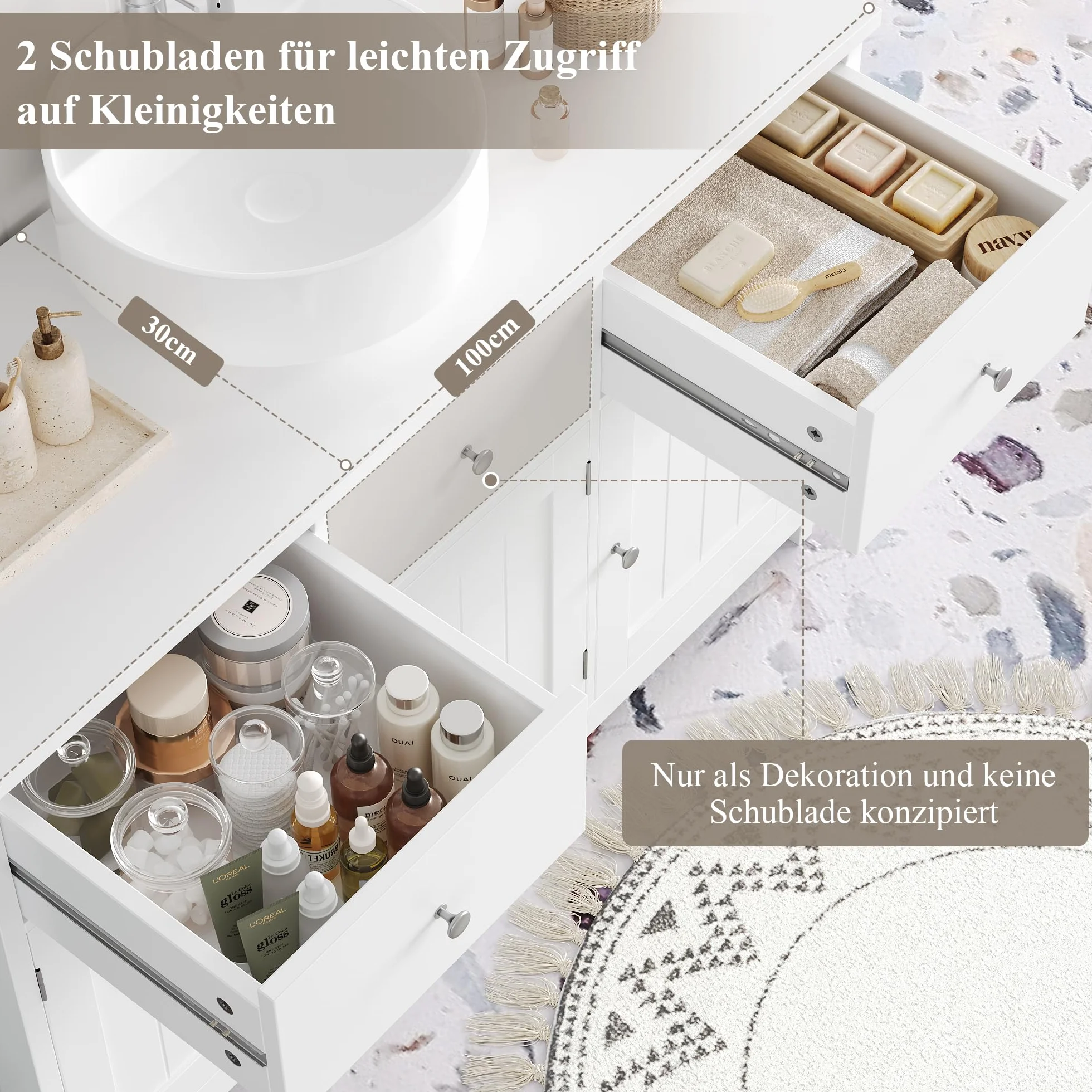 FOREHILL Szafka pod umywalkę 100 cm 3 drzwi 2 szuflady biała 100x30x61 cm