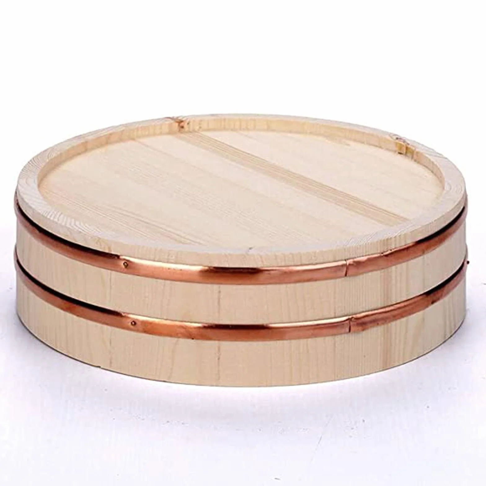 Hangiri Sushi Oke miska do mieszania ryżu, duża drewniana wanna z miedzianymi taśmami, 48 cm, idealna do chłodzenia i wchłaniania wody z ryżu