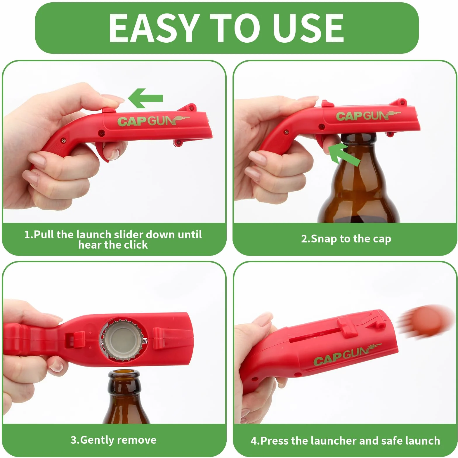 2 sztuki Cap Gun z breloczkiem do kluczy i otwieraczem do pokera, otwieracz do butelek, zabawny pistolet na kapsle na urodziny, Boże Narodzenie, do domu, baru, na imprezę, gadżety dla mężczyzn