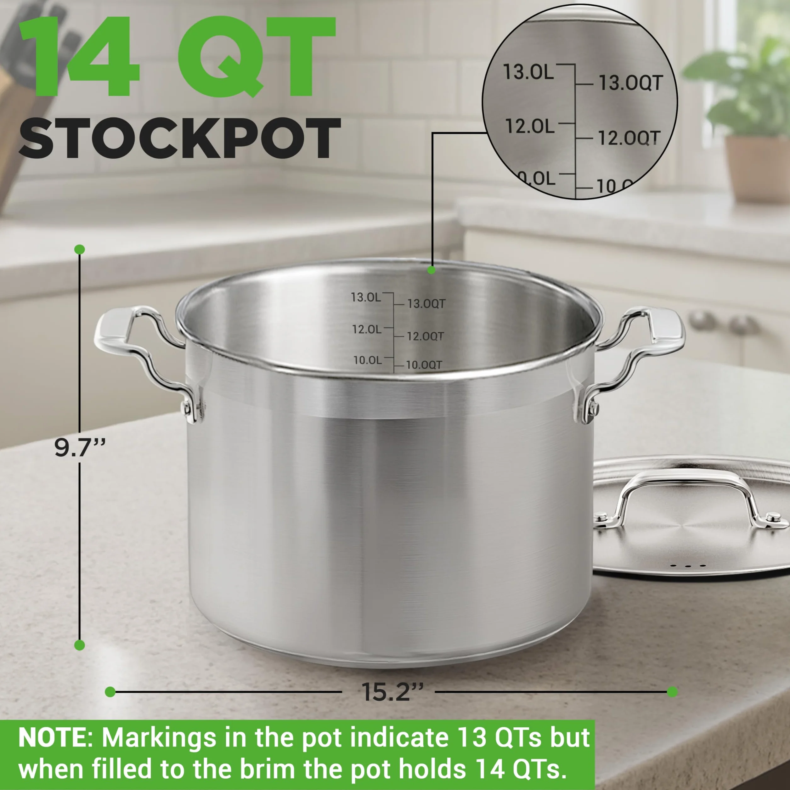 NutriChef Garnek ze stali nierdzewnej z pokrywką, duże garnki 13 l, na gulasz, zupę, makaron, gotowość do mięsa, gotowość indukcyjna, duży garnek do gotowania z ergonomicznymi uchwytami