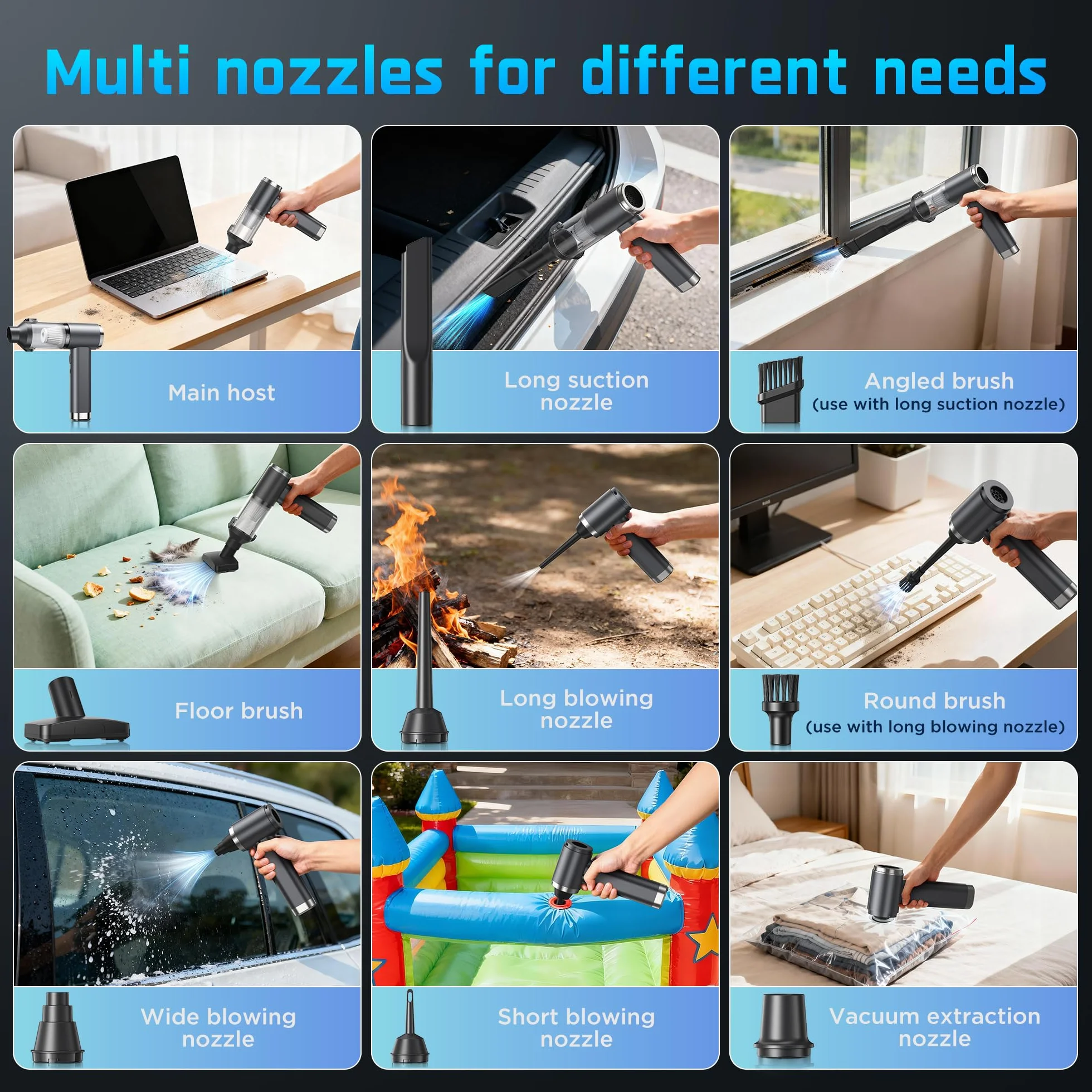 Odkurzacz ręczny 4 w 1, mini odkurzacz przenośny o mocy 25000 Pa, bezprzewodowy odkurzacz samochodowy 6000 mAh z silnikiem bezszczotkowym, do sierści zwierząt domowych, samochodu, domu, biura