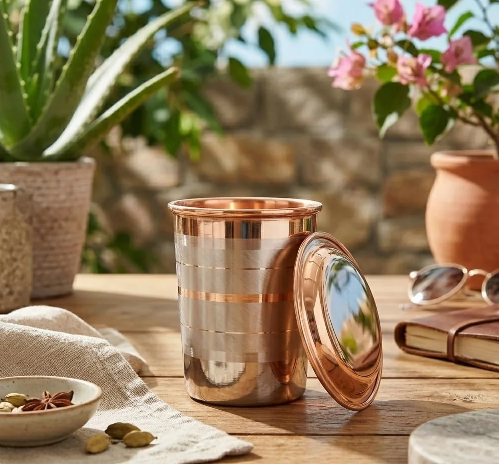 BRACOP® Miedziany kubek karafka na wodę szklanki do wody pitnej z pokrywką butelka do picia kubek Moscow Mule kubek na wodę zestaw szt. naczynia do picia czysta miedź naczynia do serwowania zestaw do