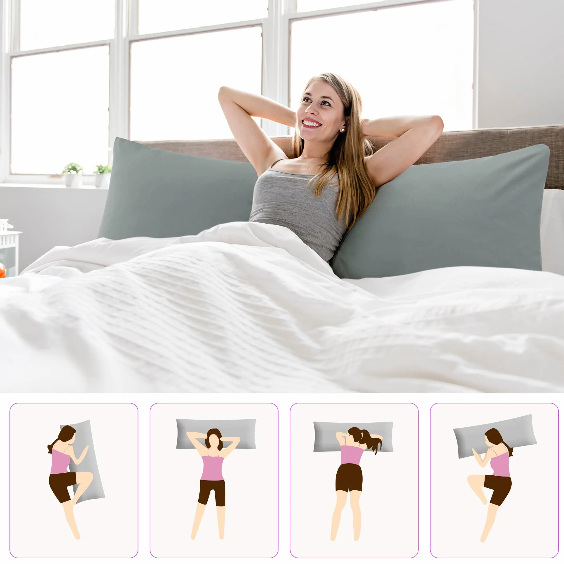 PiccoCasa Poduszka do spania na boku poszewka na poduszkę 100% mikrofibra z zamkiem błyskawicznym 50 x 160 cm poszewka na poduszkę długa poduszka poszewka na poduszkę dla kobiet w ciąży poszewka na poduszkę do karmienia ciemnoszara