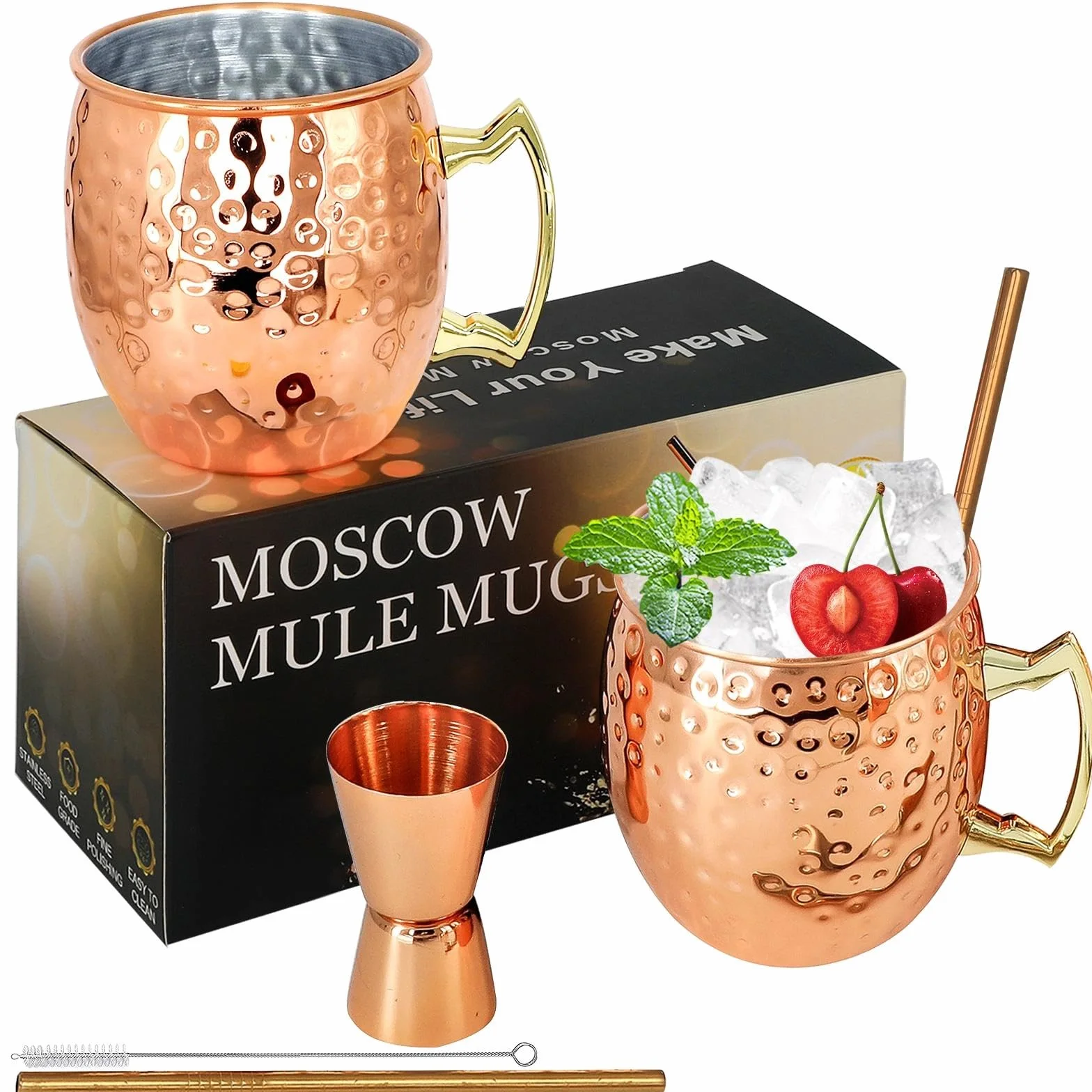 Miedziane kubki Moscow Mule ze stali nierdzewnej 540 ml zestaw 2 sztuk