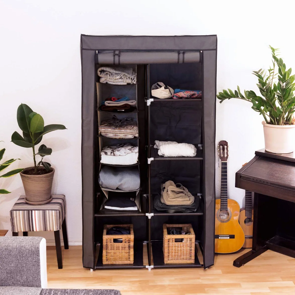 Navaris 2 x organizer do szafy na ubrania - 30 x 30 x 126 cm - zestaw 2 wiszących szafek na ubrania z 6 półkami - brązowy