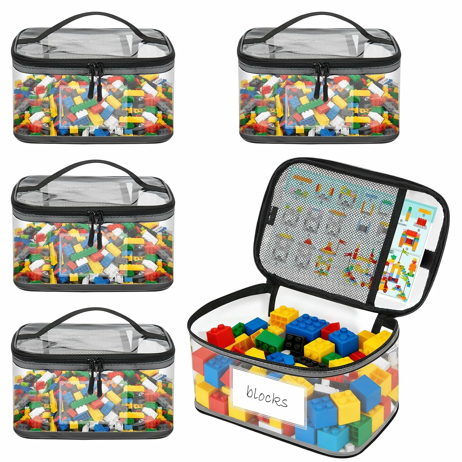 Torby do przechowywania zabawek, ESYFOR 4 sztuki wodoodporne torby do zabawy PVC torby do przechowywania przezroczysta torba do przenoszenia różnych małych zabawek, 24 x 17,5 x 14,5 cm