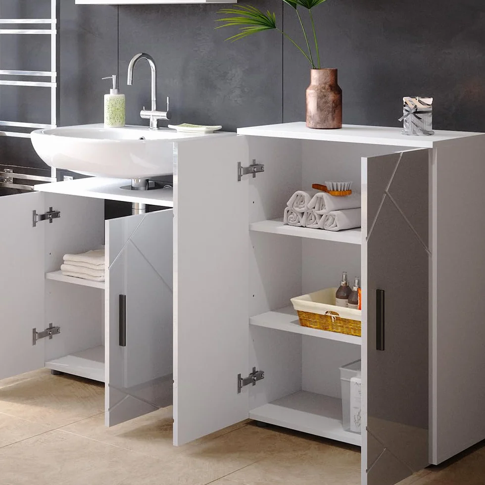 Vicco Szafka Midi "Irma", Biały wysoki połysk, 60 x 81 cm | pour le rangement dans la salle de bain et compatible avec la série Irma
