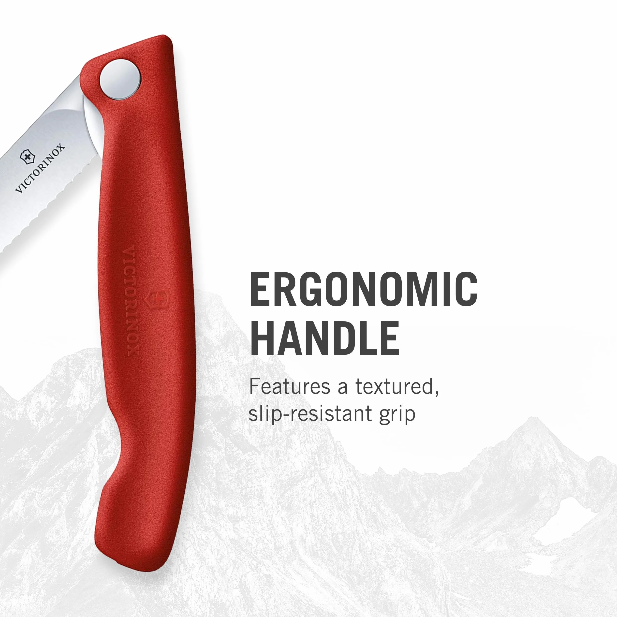 Victorinox Swiss Classic faltbares Gemüsemesser, Wellenschliff, 11 cm, rot