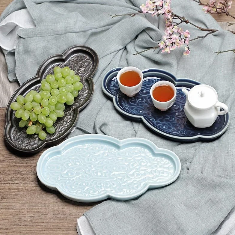 Taca do serwowania chińska Xiangyun Ceramiczna taca deserowa Podwieczorek Taca Herbata Taca Herbata Restauracja Taca na herbatę Przekąski Taca na owoce Taca do serwowania posiłków (czarna, A)