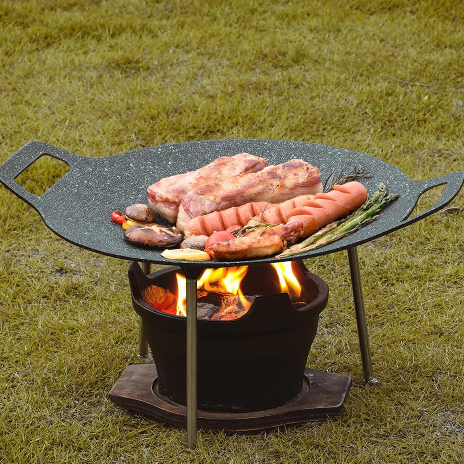 Koreańska patelnia grillowa - nieprzywierająca patelnia z uchwytami - zawiera rękawiczki i pęsety - idealna do naleśników, mięsa i żeber - Tial Kitchen sils