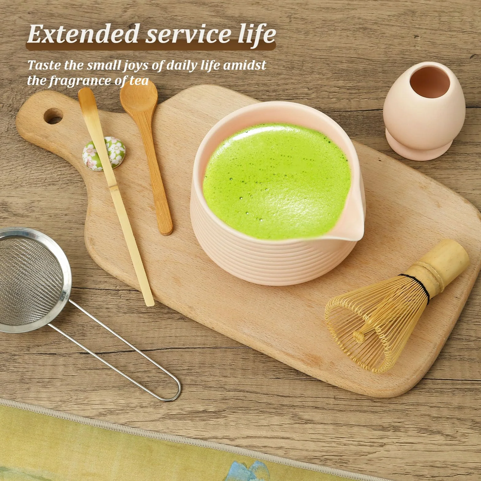 Zestaw 8 szt. do herbaty Matcha, tradycyjna ceramiczna miotła matcha, zestaw miseczek na proszek na podróż domową, łatwe do czyszczenia, dla początkujących, dla miłośników herbaty (różowy)